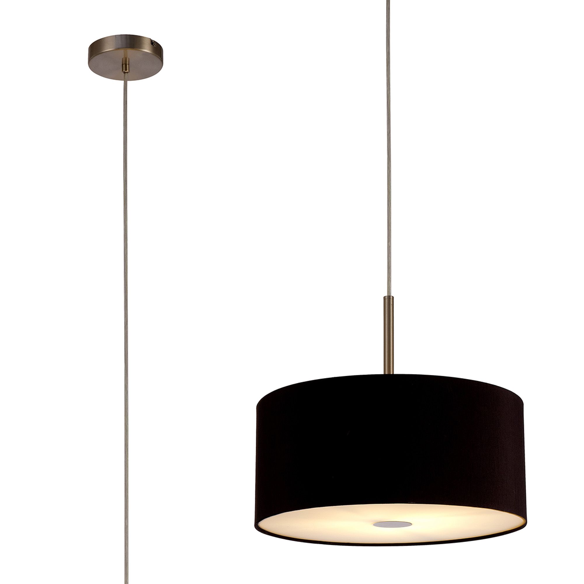 Baymont Satin Nickel 1 Light E27 Single Pendant With 40cm x 18cm Dual Faux Silk Shade, Black/Green Olive With Frosted/SN Acrylic Diffuser
