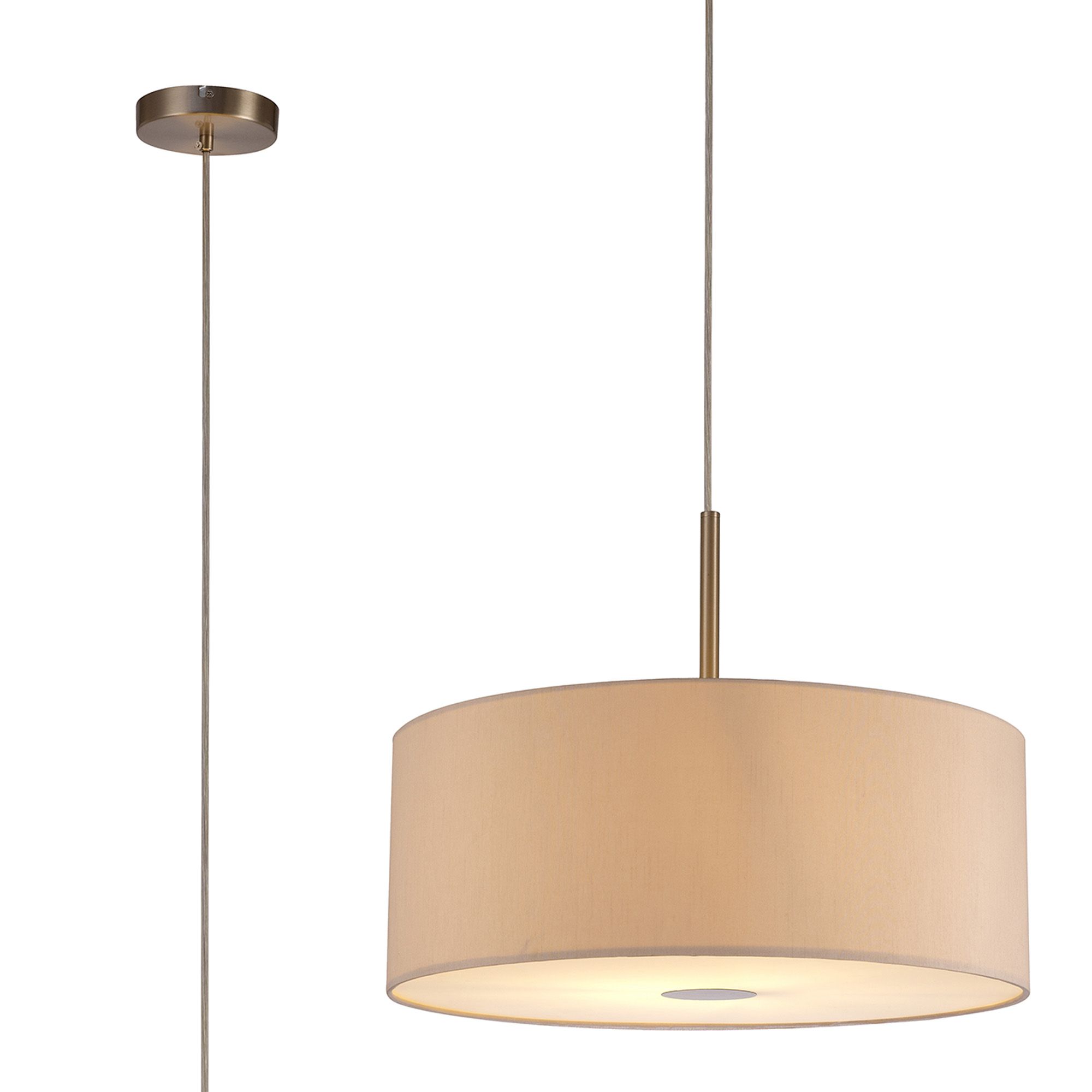 Baymont Satin Nickel 1 Light E27 Single Pendant With 50cm Dual Faux Silk Shade, Nude Beige/Moonlight With 50cm Frosted/SN Acrylic Diffuser