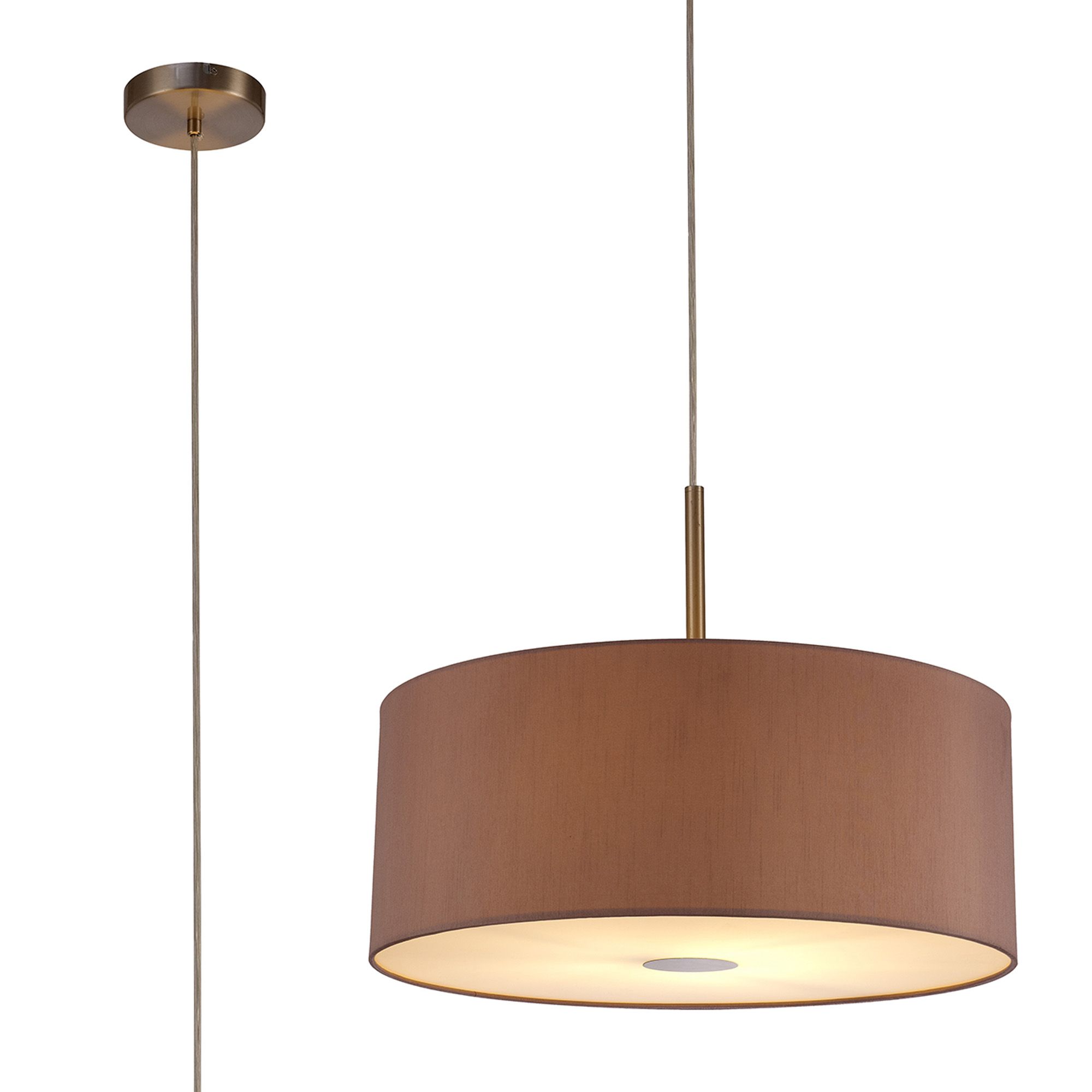 Baymont Satin Nickel 1 Light E27 Single Pendant With 50cm Dual Faux Silk Shade, Taupe/Halo Gold With 50cm Frosted/SN Acrylic Diffuser