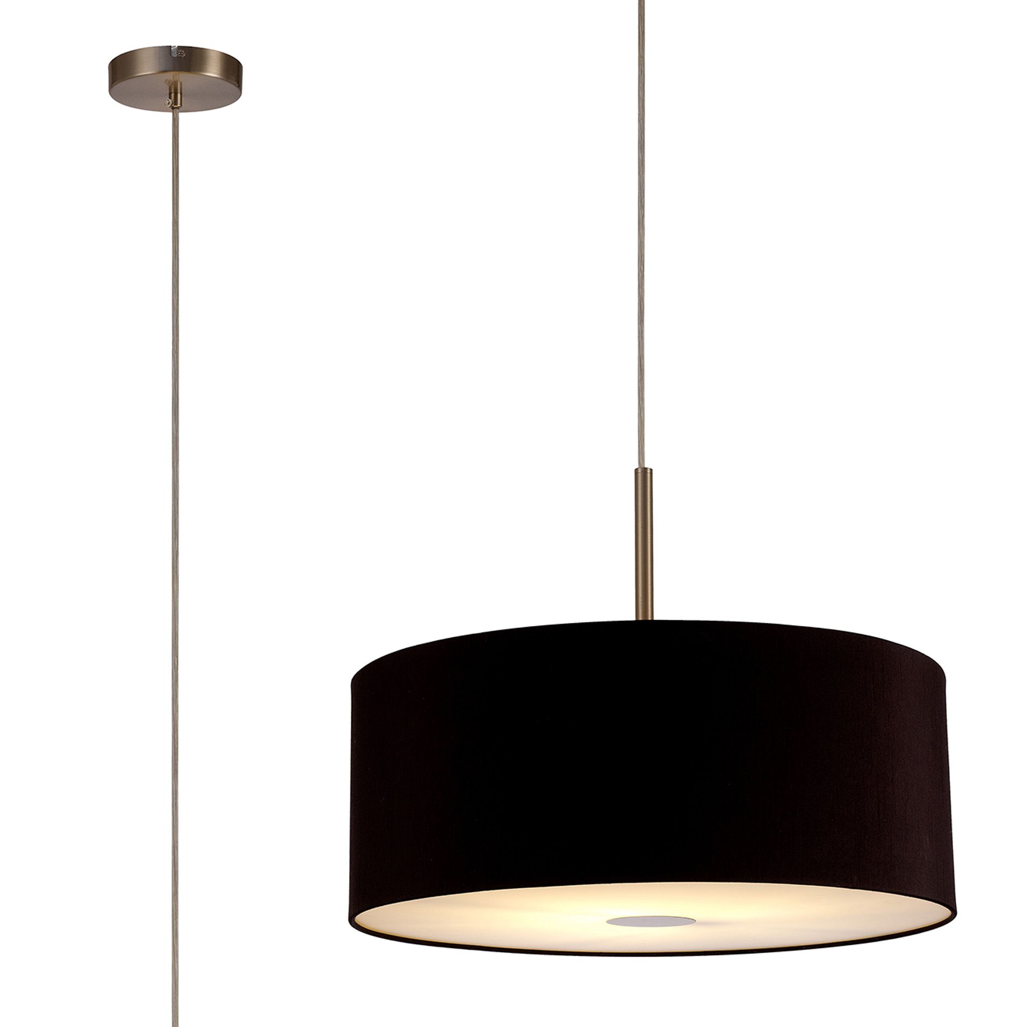 Baymont Satin Nickel 1 Light E27 Single Pendant With 50cm Dual Faux Silk Shade, Black/Green Olive With 50cm Frosted/SN Acrylic Diffuser