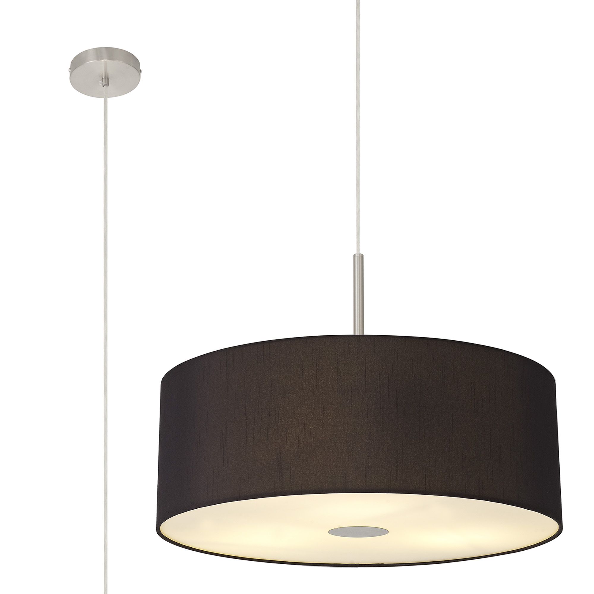 Baymont Satin Nickel 1 Light E27 Single Pendant With 60cm Faux Silk Shade, Black/White Laminate With 60cm Frosted/SN Acrylic Diffuser