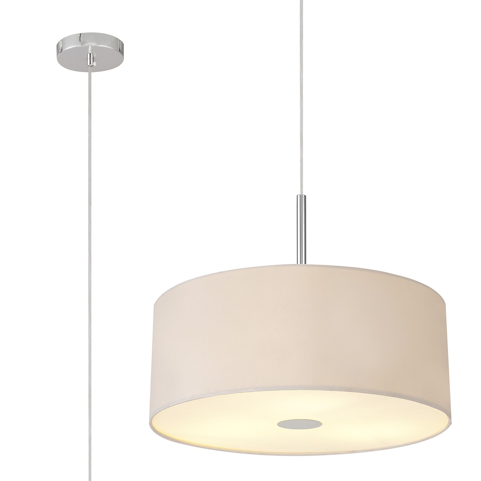 Baymont Polished Chrome 3 Light E27 Single Pendant With 50cm x 20cm Dual Faux Silk Shade, Nude Beige/Moonlight & Frosted/PC Acrylic Diffuser