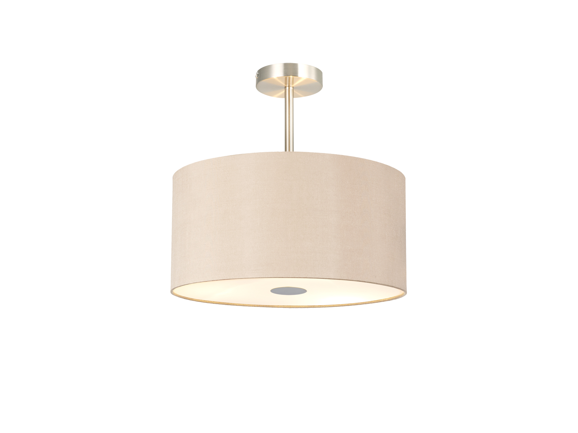 Baymont Satin Nickel 3 Light E27 Semi Flush With 40cm x 18cm Dual Faux Silk Shade, Antique Gold/Ruby & Frosted/PC Acrylic Diffuser