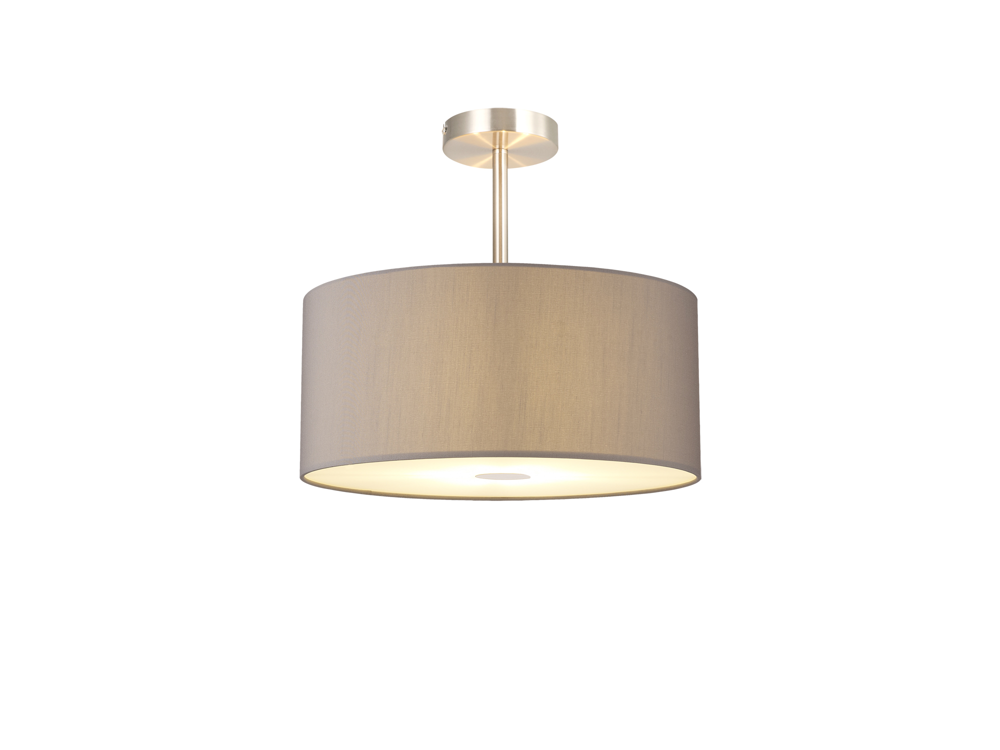 Baymont Satin Nickel 3 Light E27 Semi Flush With 40cm x 18cm Faux Silk Shade, Grey/White Laminate & Frosted/SN Acrylic Diffuser