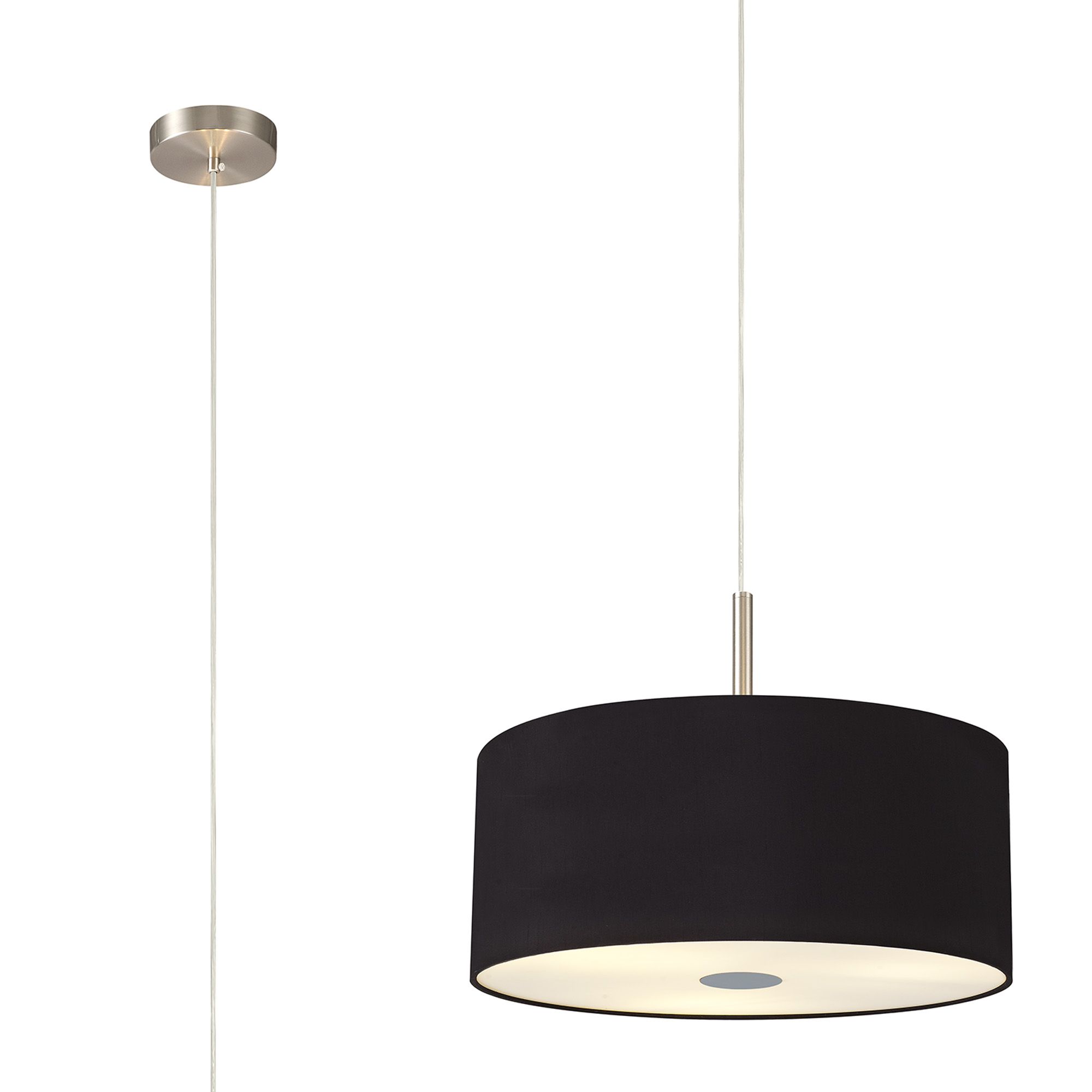 Baymont Satin Nickel 3 Light E27 Single Pendant With 40cm x 18cm Dual Faux Silk Shade, Midnight Black/Green Olive & Frosted/PC Acrylic Diffuser