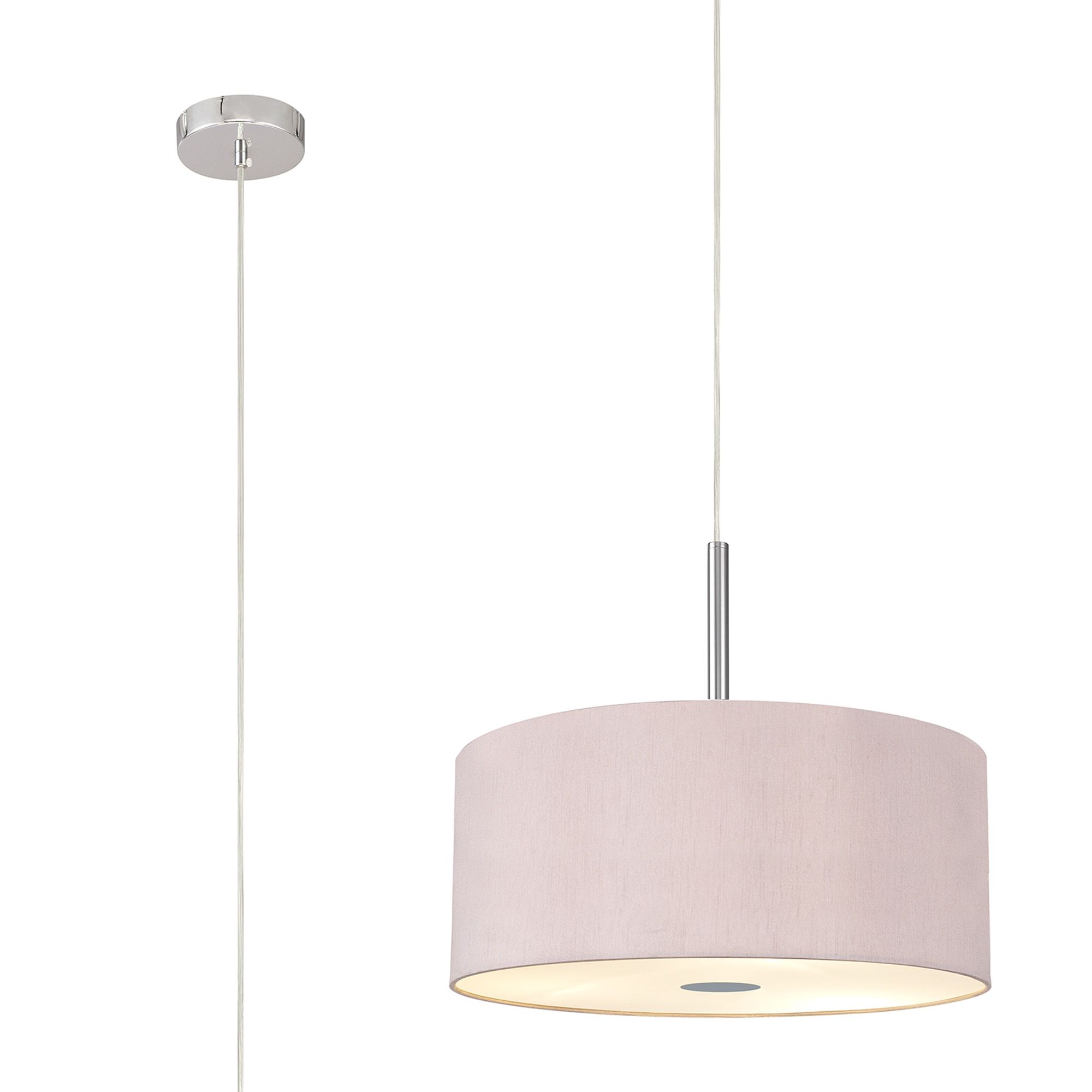 Baymont Polished Chrome 5 Light E27 Single Pendant With 40cm x 18cm Dual Faux Silk Shade, Taupe/Halo Gold & Frosted/PC Acrylic Diffuser