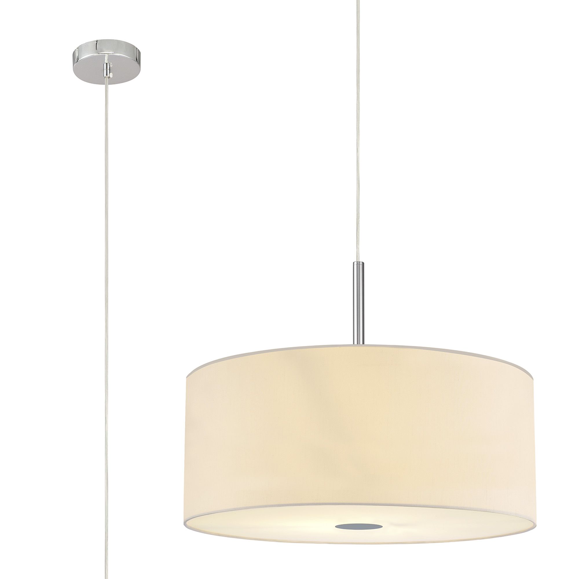 Baymont Polished Chrome 5 Light E27 Single Pendant With 60cm x 22cm Faux Silk Shade, Ivory Pearl/White Laminate & Frosted/PC Acrylic Diffuser