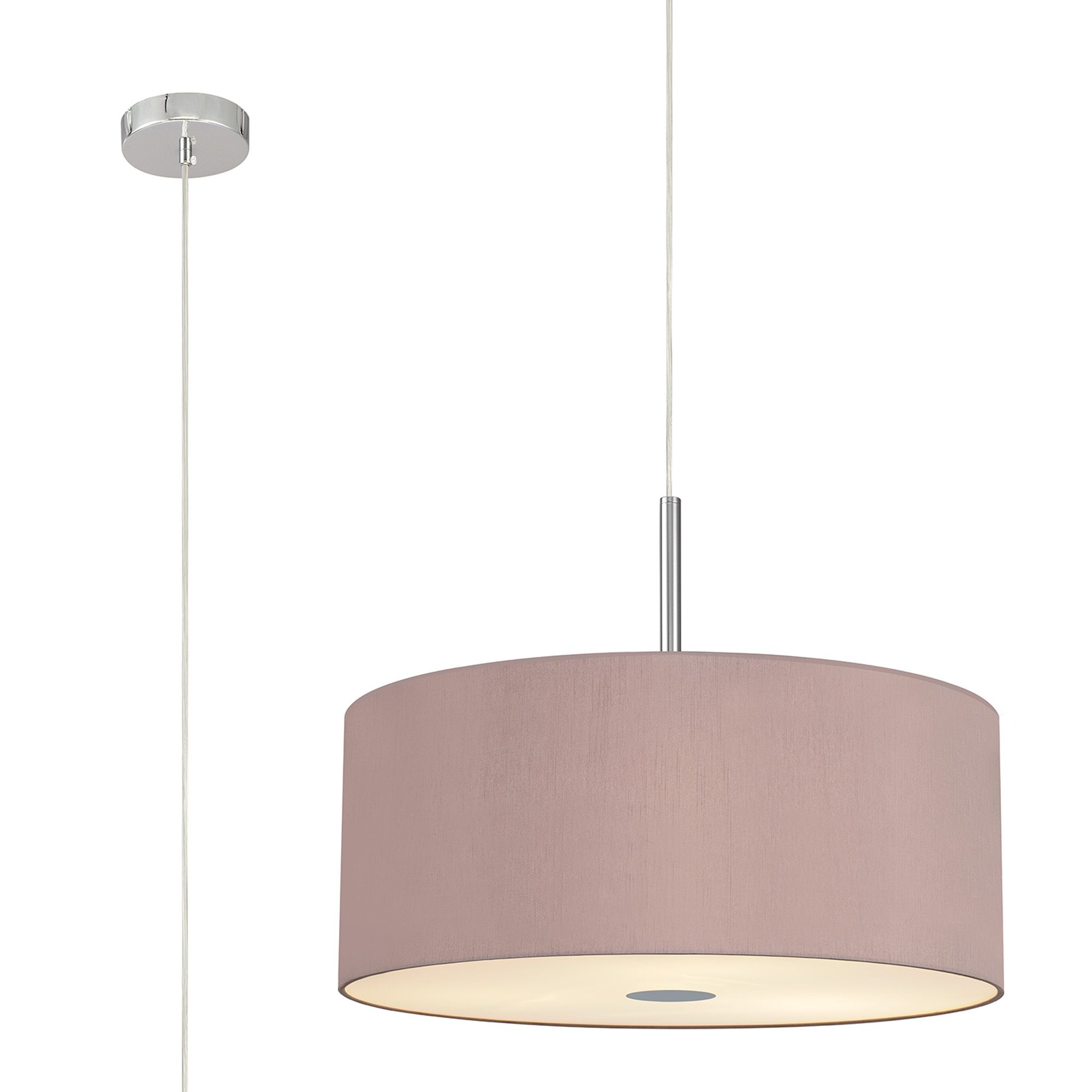 Baymont Polished Chrome 5 Light E27 Single Pendant With 60cm x 22cm x 22cm Dual Faux Silk Shade, Taupe/Halo Gold & Frosted/PC Acrylic Diffuser