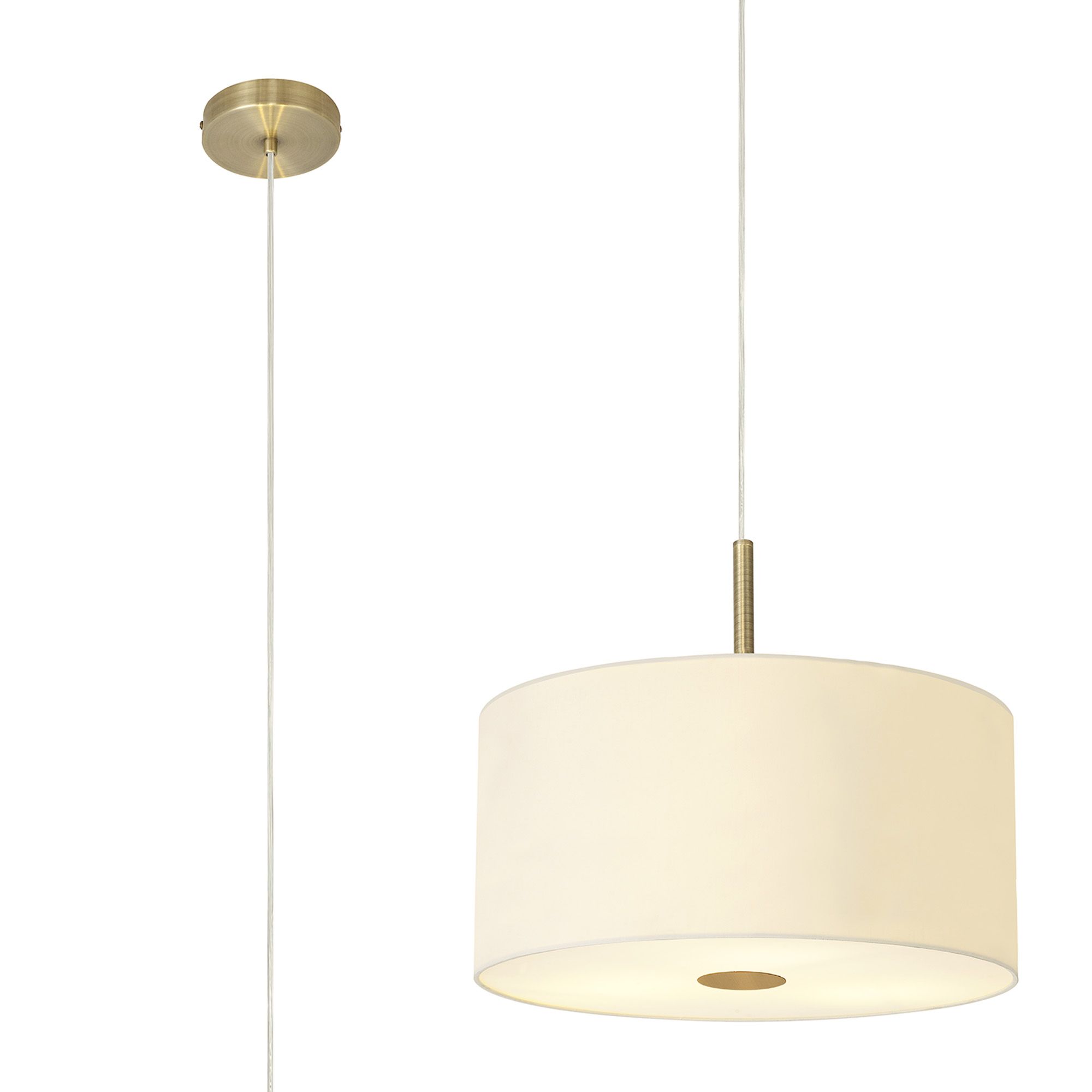 Baymont Antique Brass 5 Light E27 Single Pendant With 40cm Faux Silk Shade, Ivory Pearl/White Laminate & 40cm Frosted/AB Acrylic Diffuser