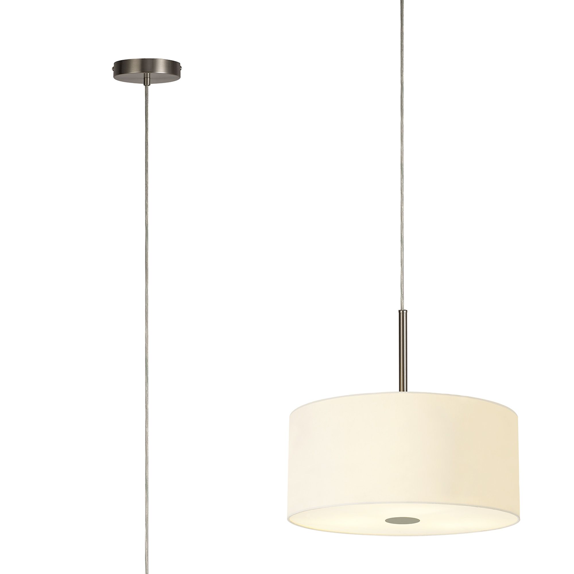 Baymont Satin Nickel 5 Light E27 Single Pendant With 40cm x 18cm Faux Silk Shade, Ivory Pearl/White Laminate & Frosted/SN Acrylic Diffuser