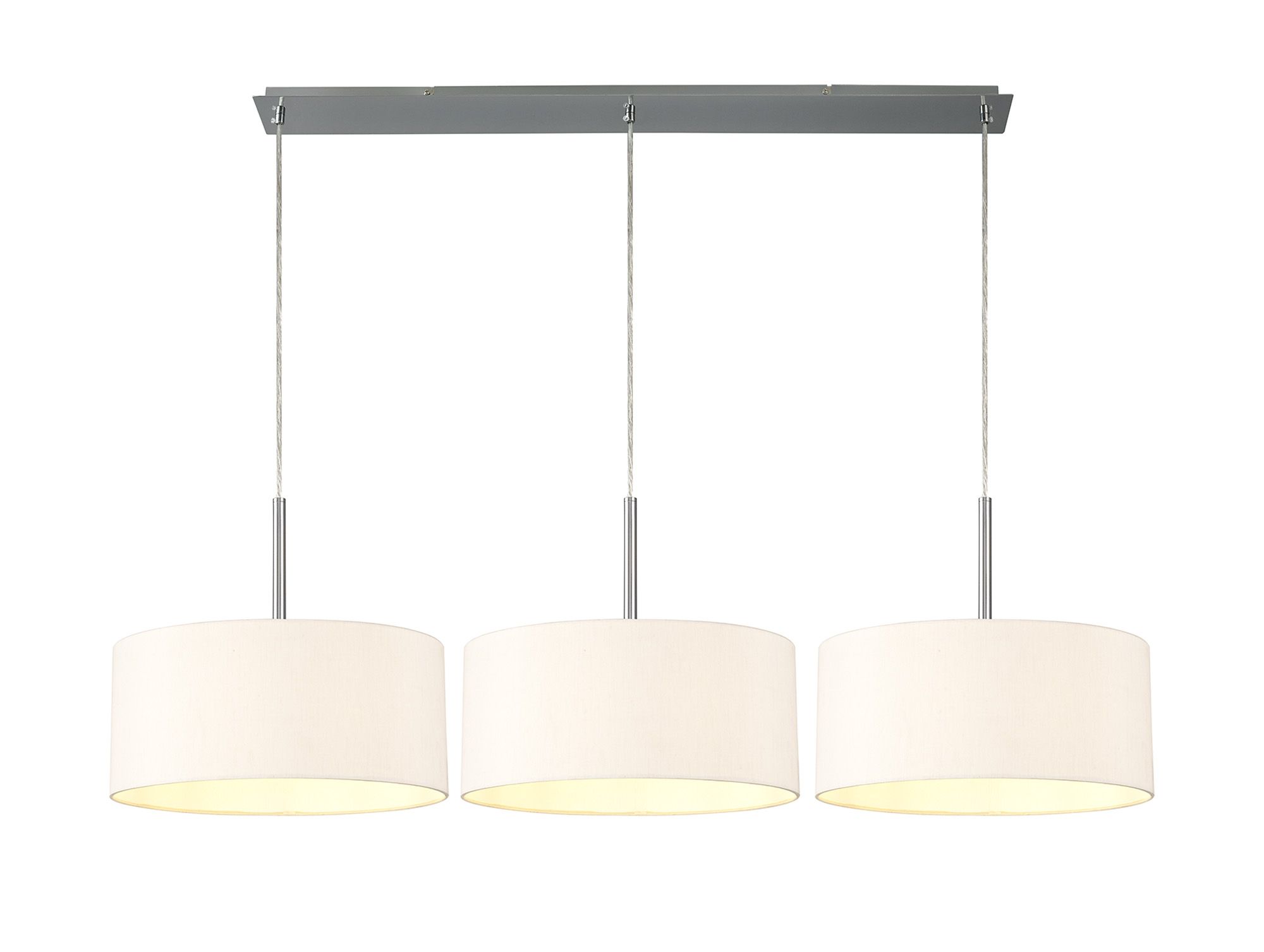 Baymont Polished Chrome 3 Light E27 Linear Pendant With 40cm x 18cm Dual Faux Silk Shade, Nude Beige/Moonlight