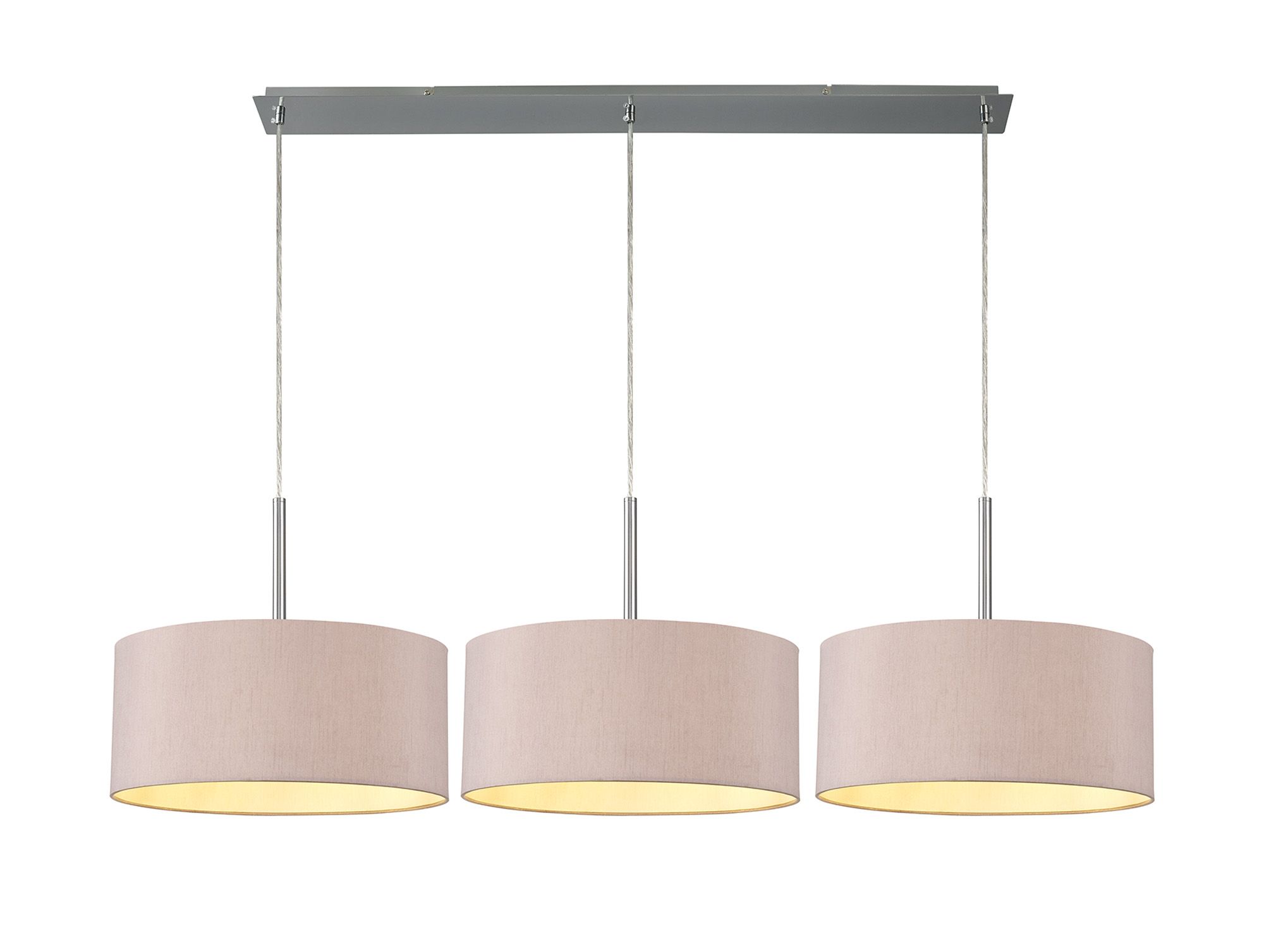 Baymont Polished Chrome 3 Light E27 Linear Pendant With 40cm x 18cm Dual Faux Silk Shade, Taupe/Halo Gold