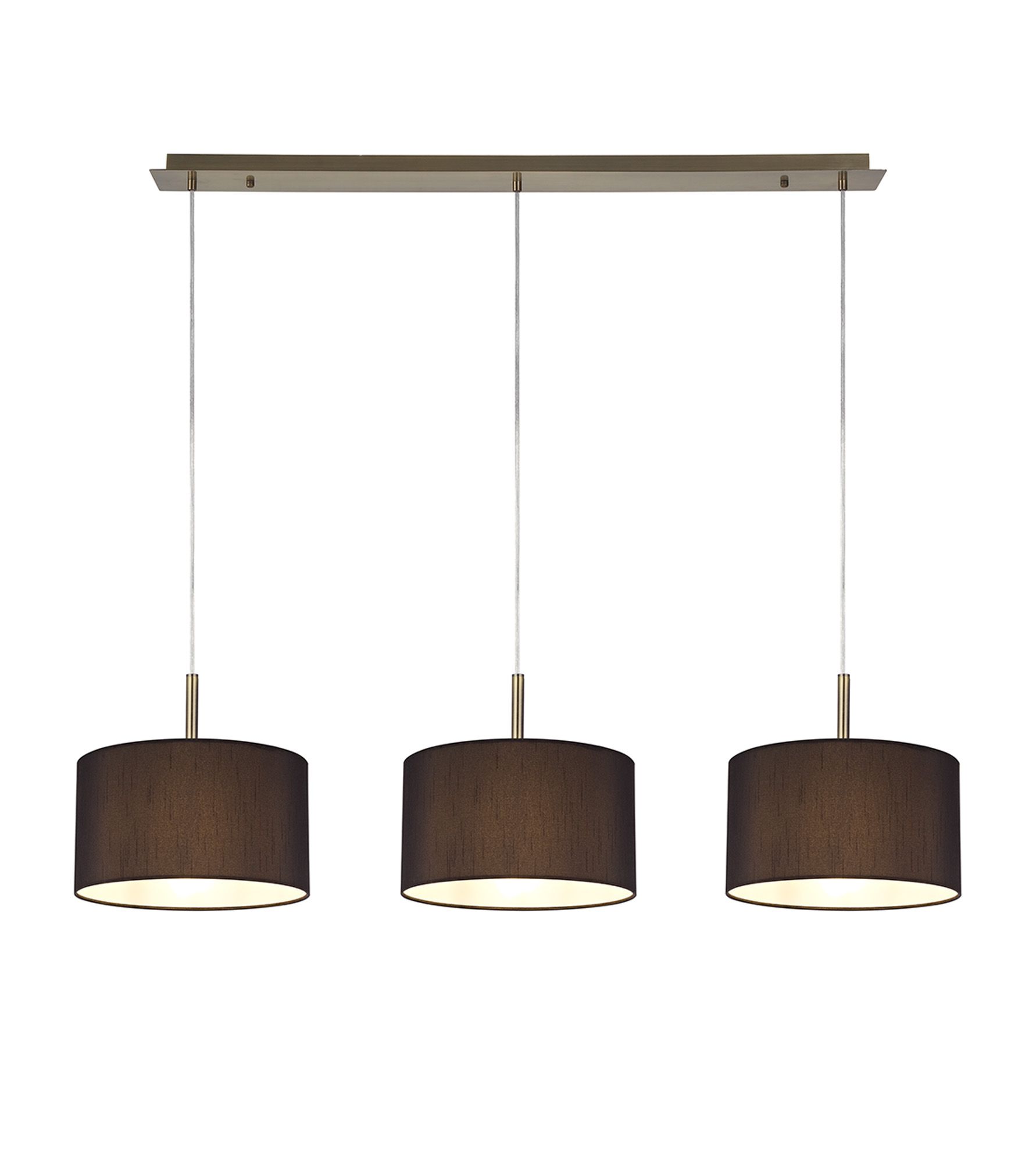 Baymont Antique Brass 3 Light E27 Linear Pendant With 30cm x 17cm Faux Silk Shade, Black/White Laminate
