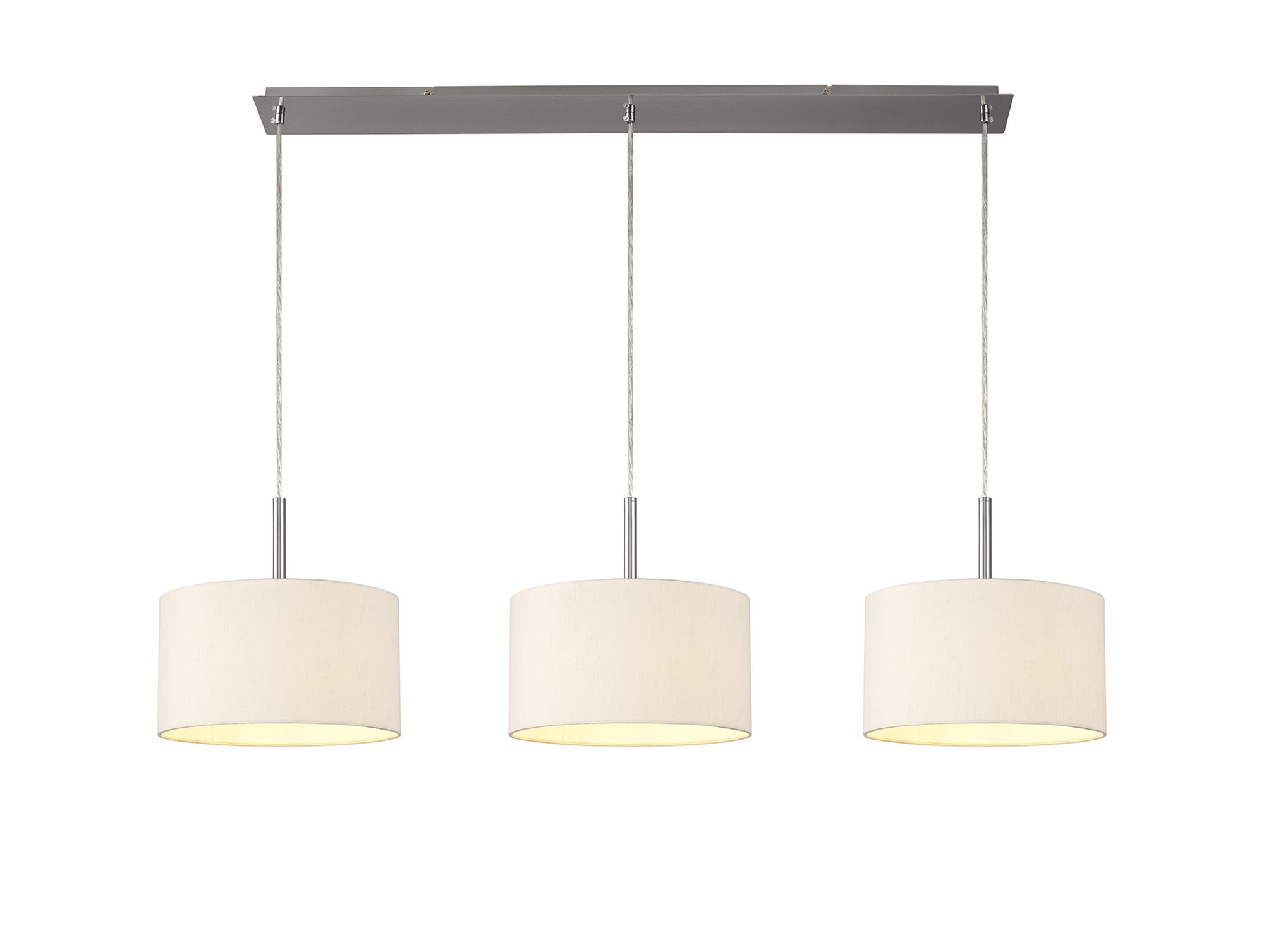 Baymont Satin Nickel 3 Light E27 Linear Pendant With 30cm x 17cm Dual Faux Silk Shade, Nude Beige/Moonlight
