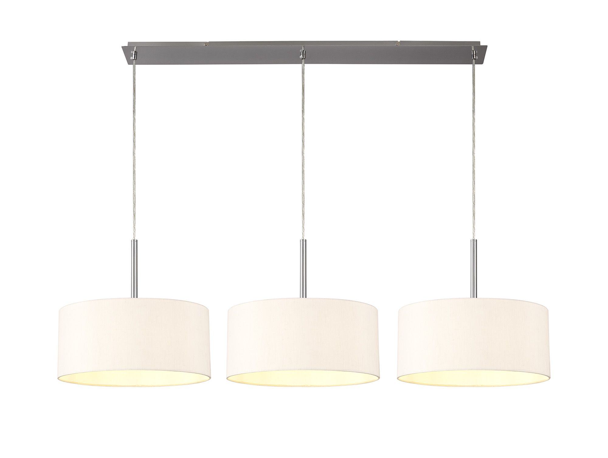 Baymont Satin Nickel 3 Light E27 Linear Pendant With 40cm x 18cm Dual Faux Silk Shade, Nude Beige/Moonlight