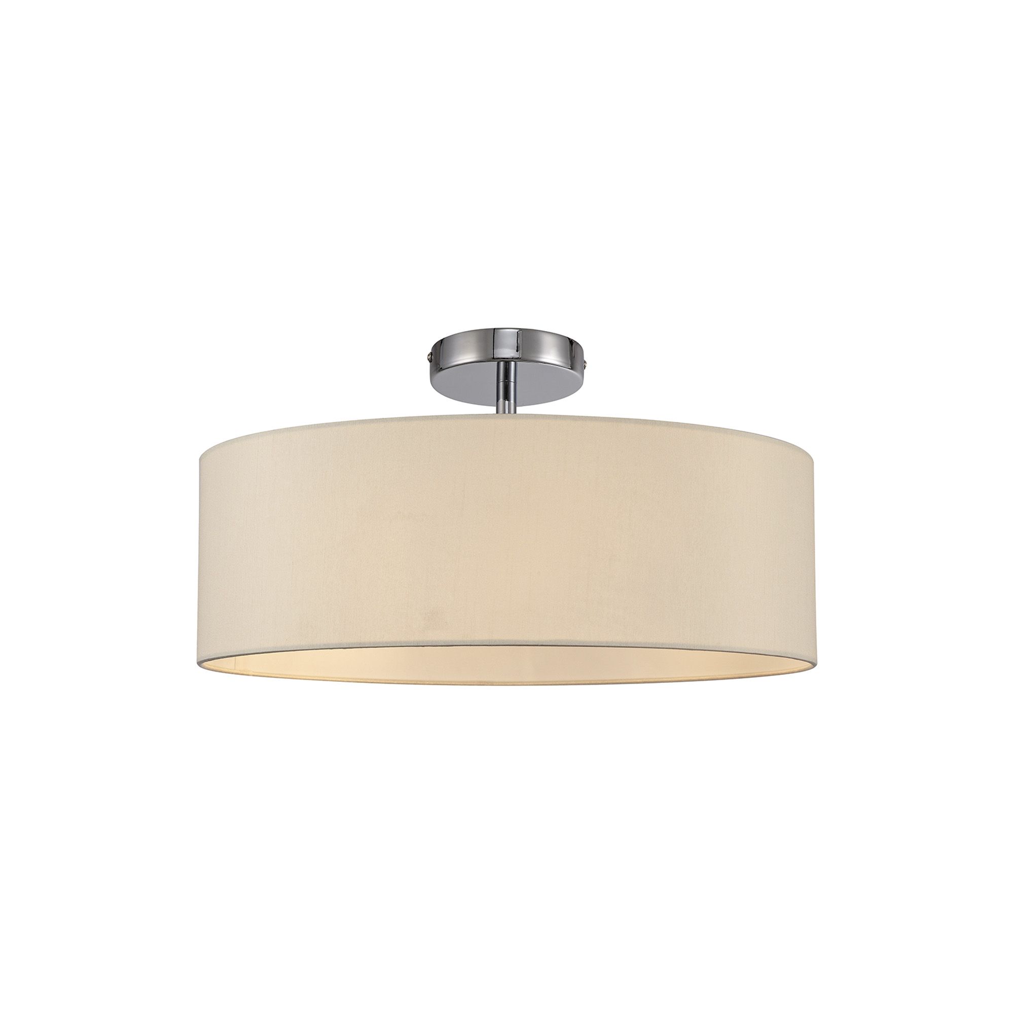 Baymont Polished Chrome 3 Light E27 Drop Flush, With 45cm x 15cm Dual Faux Silk Shade, Nude Beige/Moonlight