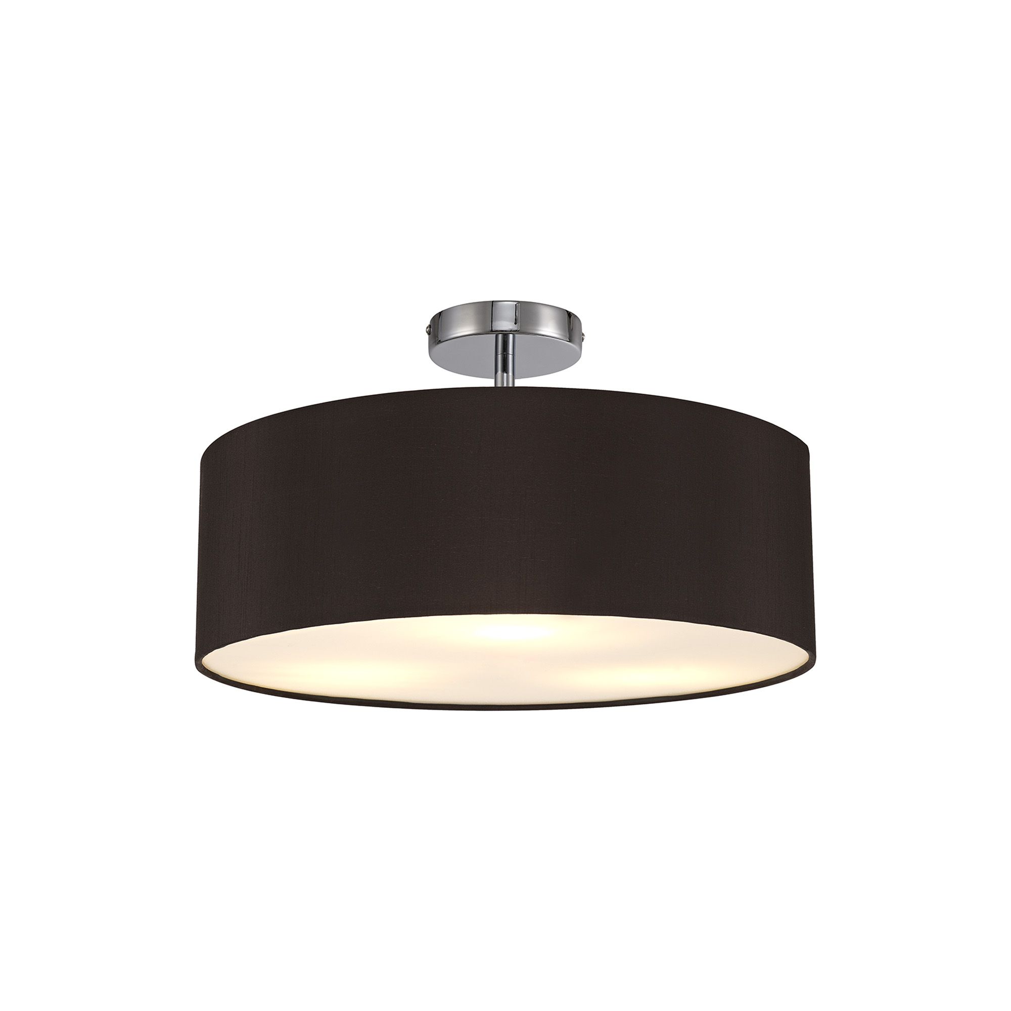 Baymont Polished Chrome 3 Light E27 Drop Flush, With 45cm x 15cm Faux Silk Shade, Black