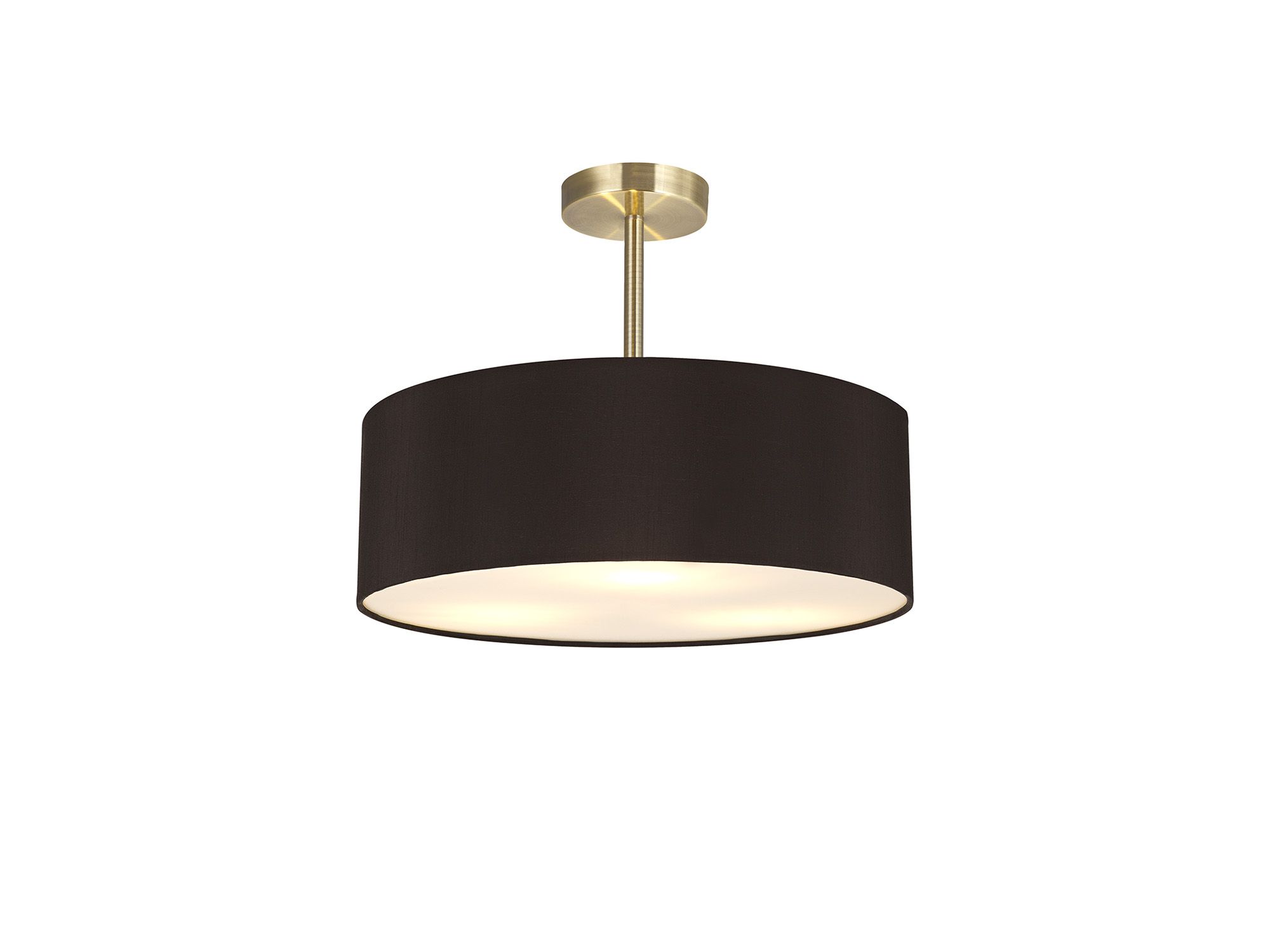 Baymont Antique Brass 3 Light E27 Semi Flush Fixture, With 45cm x 15cm Faux Silk Shade, Black