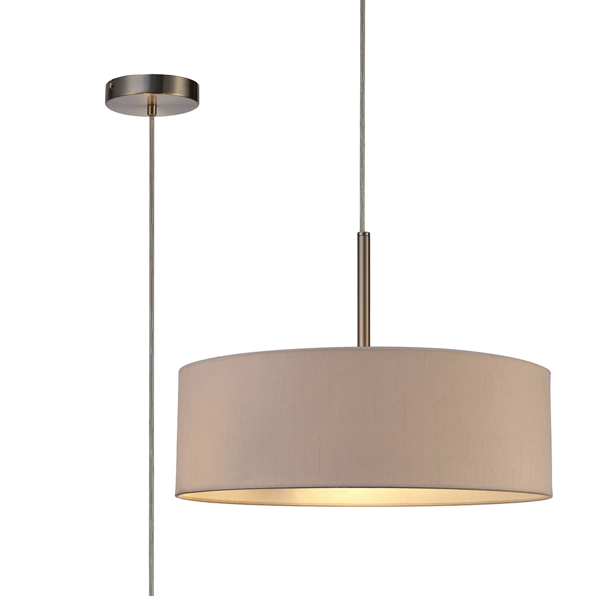 Baymont Satin Nickel 3 Light E27 Single Pendant, With 45cm x 15cm Dual Faux Silk Shade, Nude Beige/Moonlight