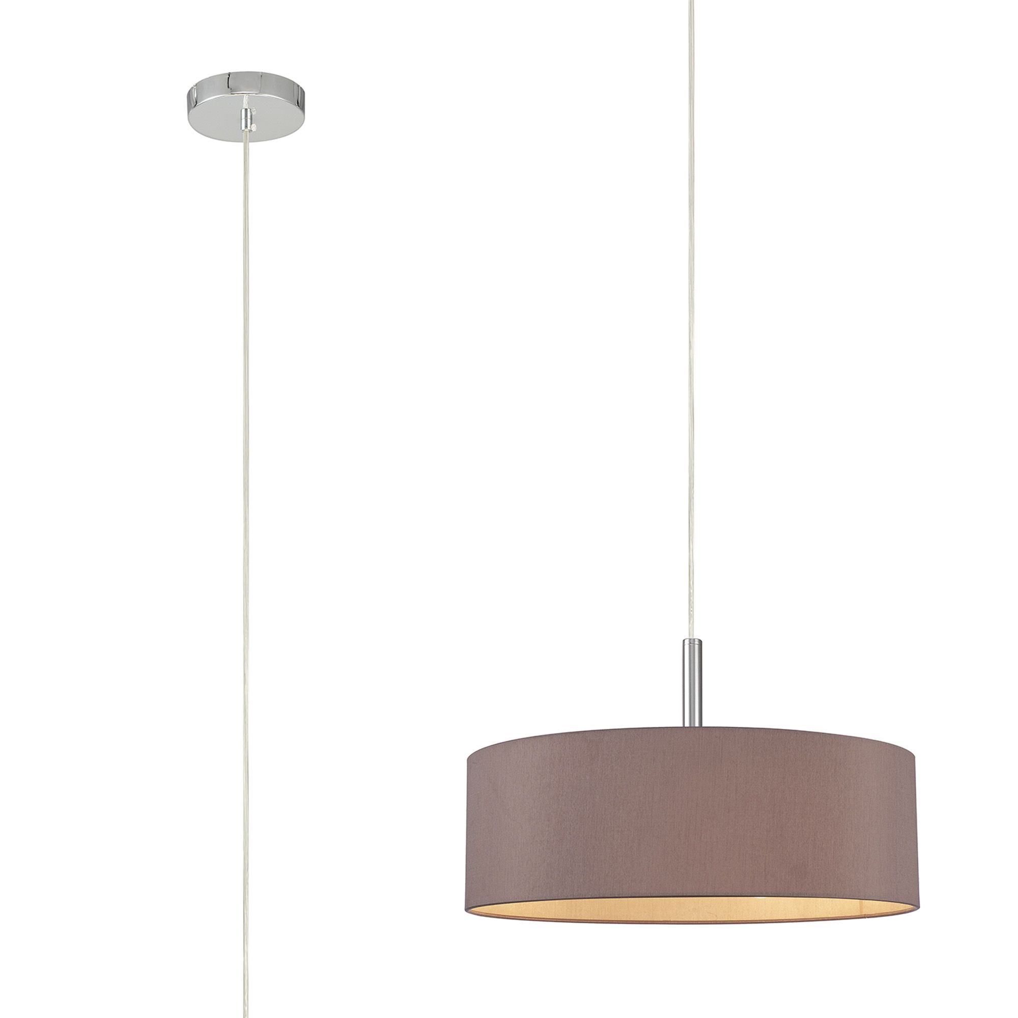 Baymont Polished Chrome 5 Light E27 Single Pendant, With 45cm x 15cm Dual Faux Silk Shade, Taupe/Halo Gold