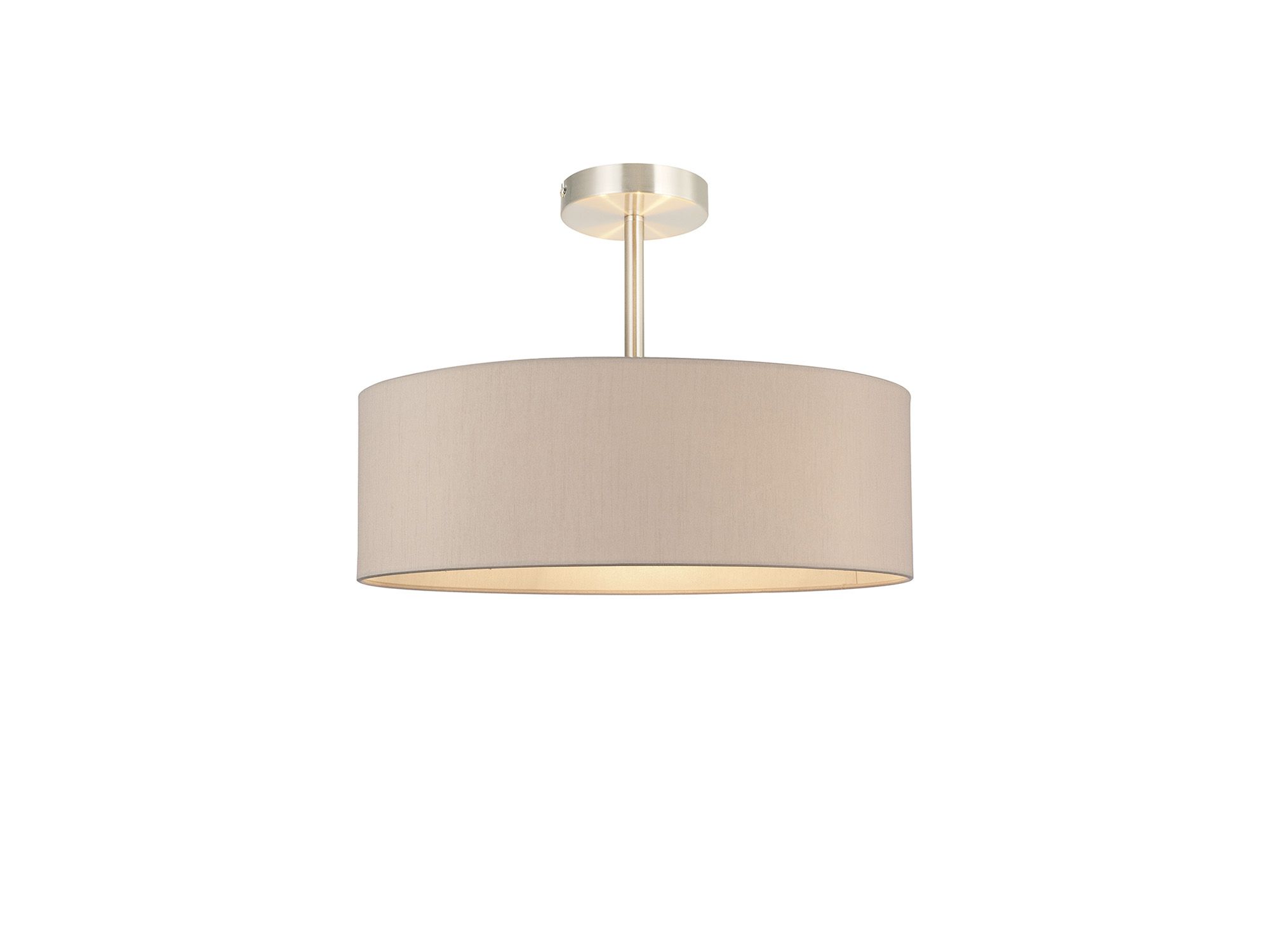 Baymont Satin Nickel 5 Light E27 Semi Flush Fixture, With 45cm x 15cm Dual Faux Silk Shade, Nude Beige/Moonlight