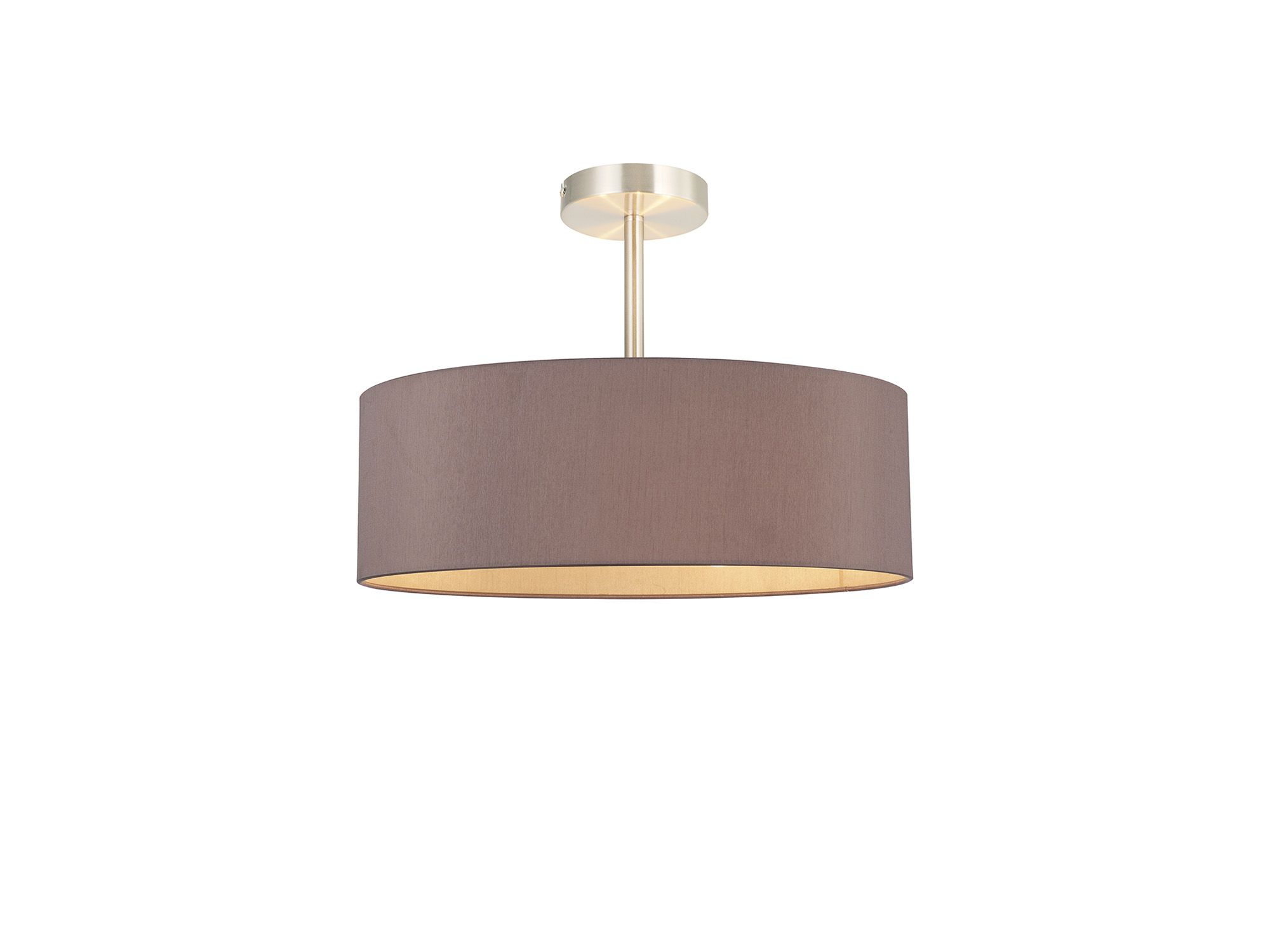 Baymont Satin Nickel 5 Light E27 Semi Flush Fixture, With 45cm x 15cm Dual Faux Silk Shade, Taupe/Halo Gold