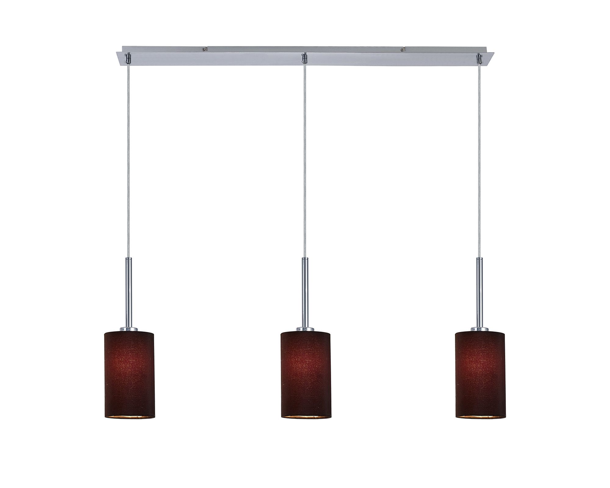 Baymont Polished Chrome 3 Light E27 Linear Pendant, With 12cm x 20cm Faux Silk Shade, Black