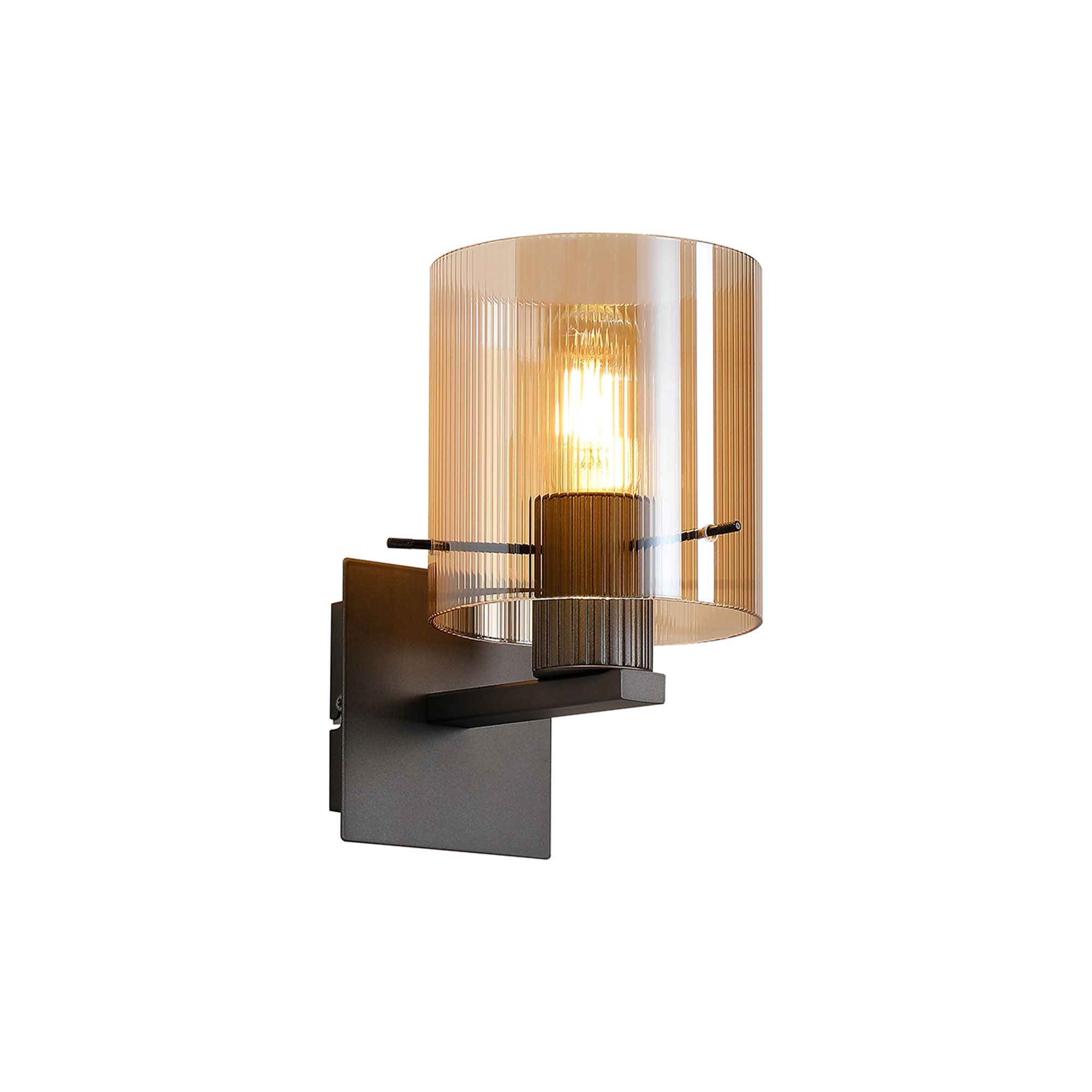 Blok Ribbed Single Switched Wall Lamp, 1 Light, E27, Dark Grey/Amber Narrow Line Glass
