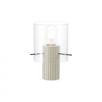 Blok Ribbed Table Lamp, 1 Light E27, Beige Stone/Clear Narrow Line Glass