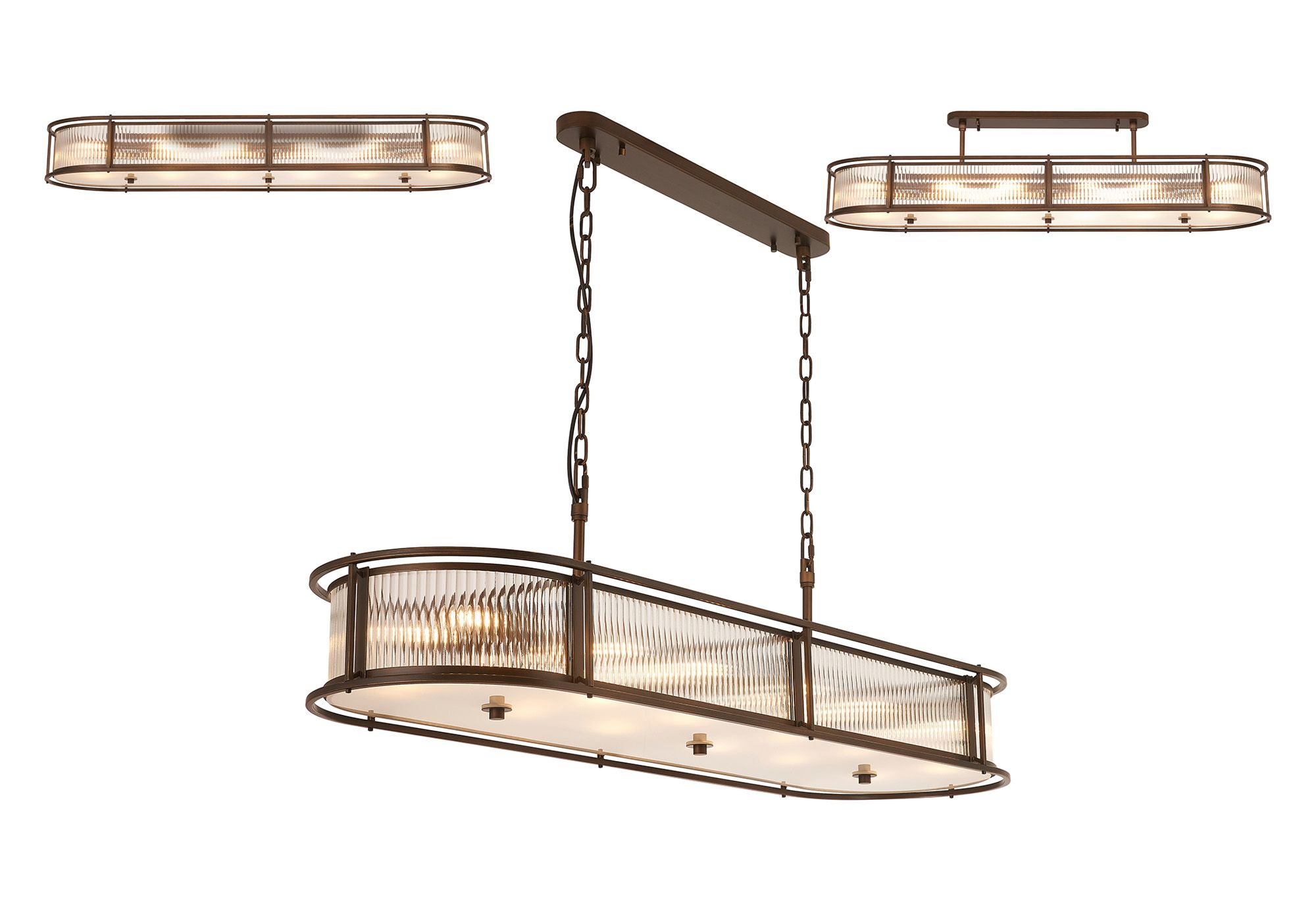 Bramley 140 x 40cm Oval Flush/Semi Ceiling/Pendant, 12 x E14, Bronze/Clear Glass