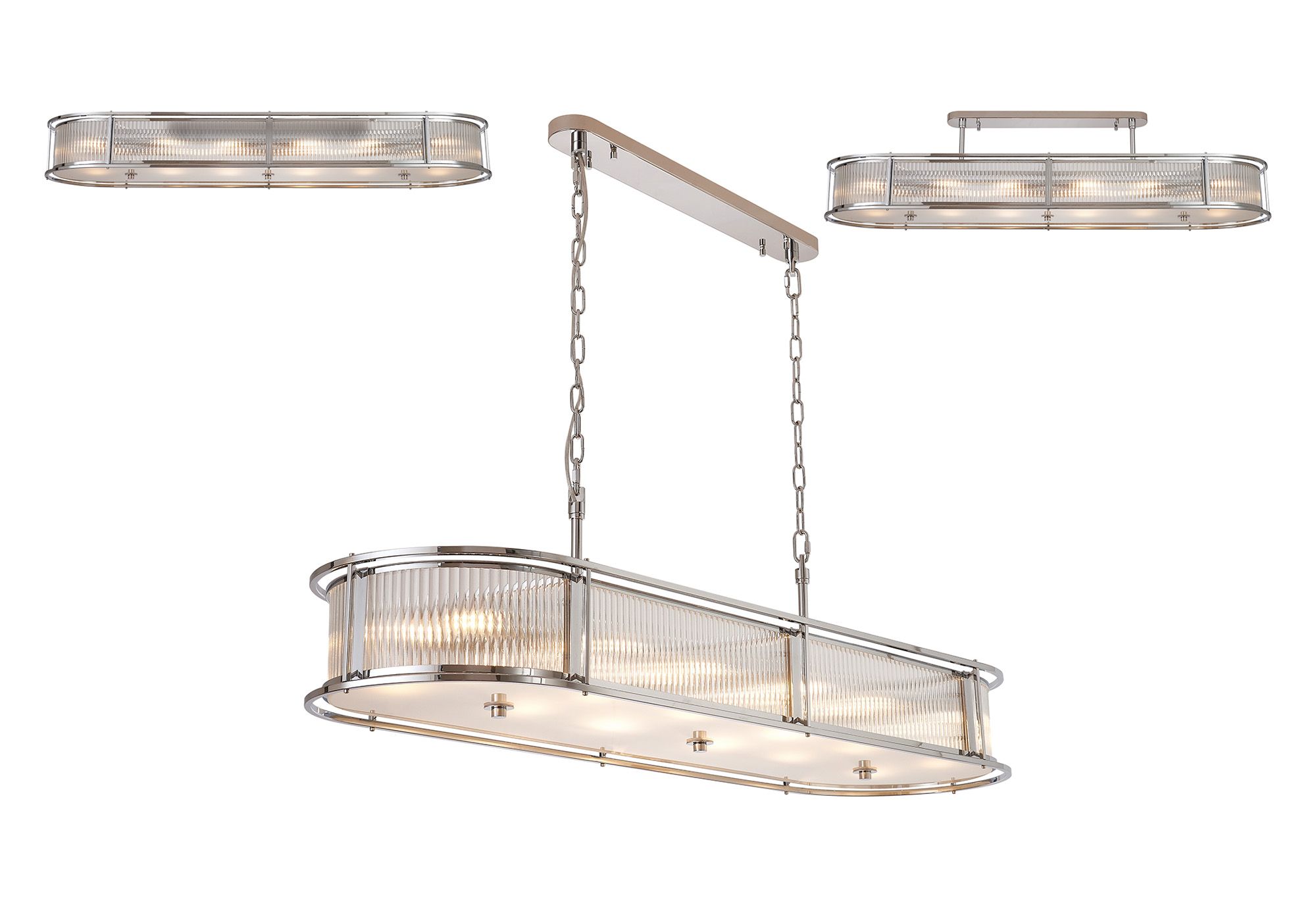 Bramley 140 x 40cm Oval Flush/Semi Ceiling/Pendant, 12 x E14, Polished Chrome/Clear Glass