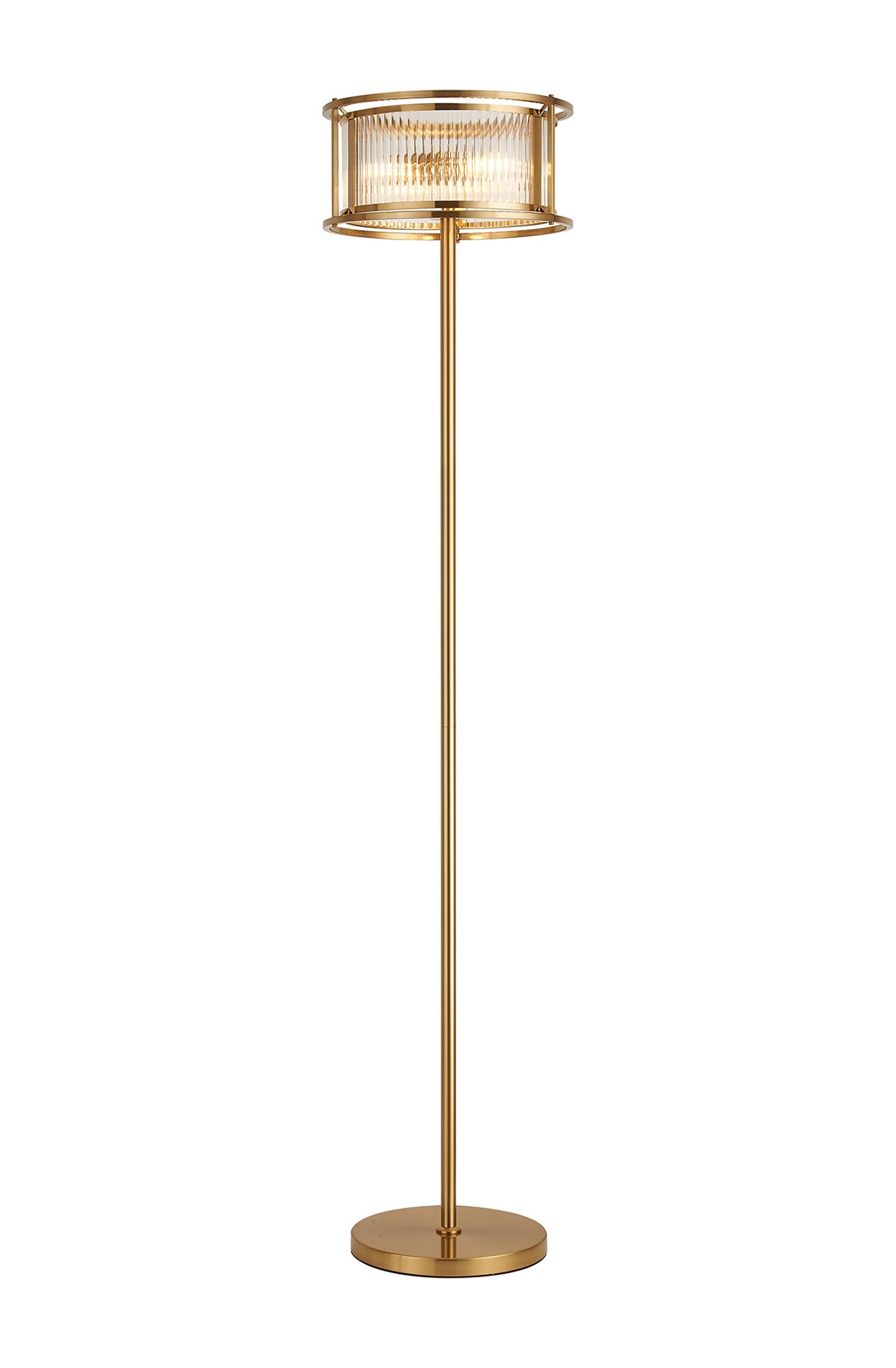 Bramley Floor Lamp, 3 x E14, Brass/Clear Glass