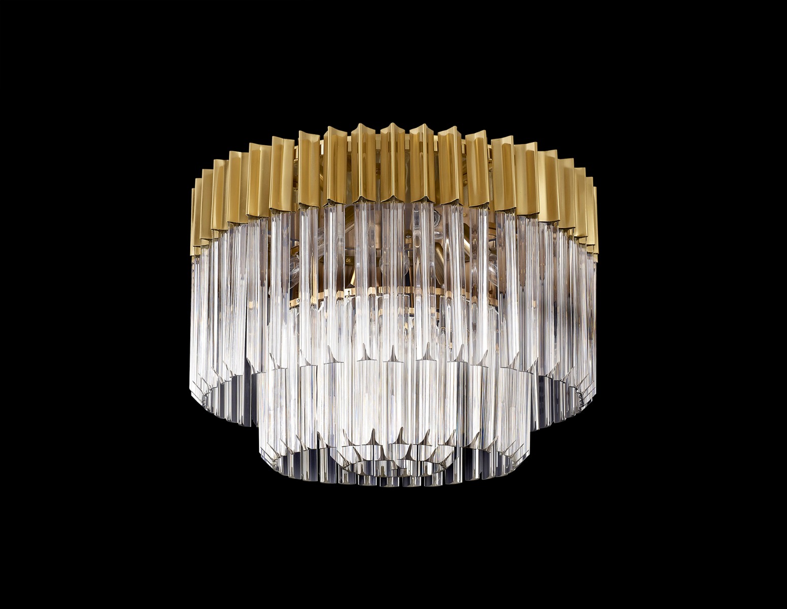 Brewer 60cm Flush Ceiling Round 7 Light E14, Brass/Clear Sculpted Glass, Item Weight: 15kg