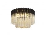 Brewer 60cm Flush Ceiling Round 7 Light E14, Matt Black / Cognac Sculpted Glass, Item Weight: 15kg