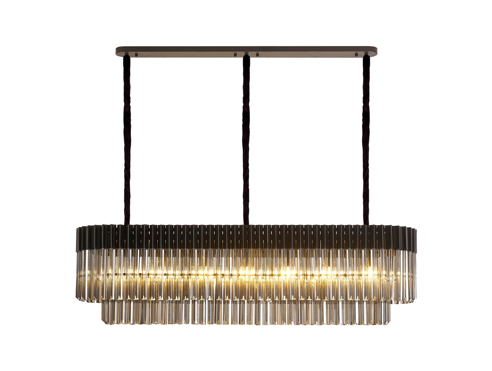 Brewer 150 x 40cm Linear Pendant Rectangle 7 Light E14, Matt Black / Smoke Sculpted Glass, Item Weight: 28kg
