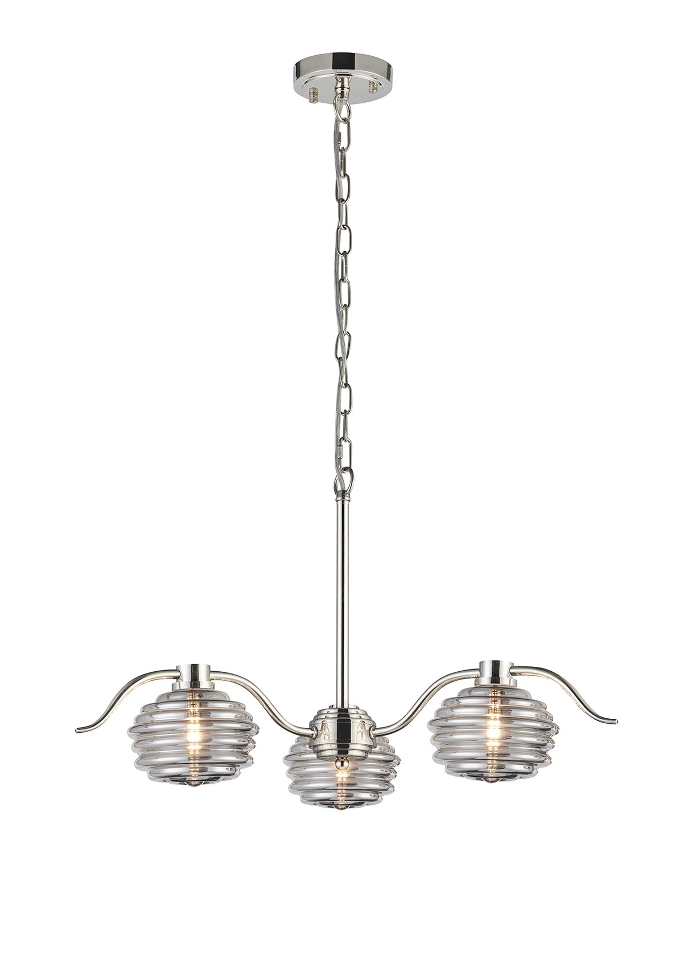 Brioni 70cm 3 Light Multi Arm Pendant/Semi Flush With 160mm Glass, Polished Nickel/Smoke