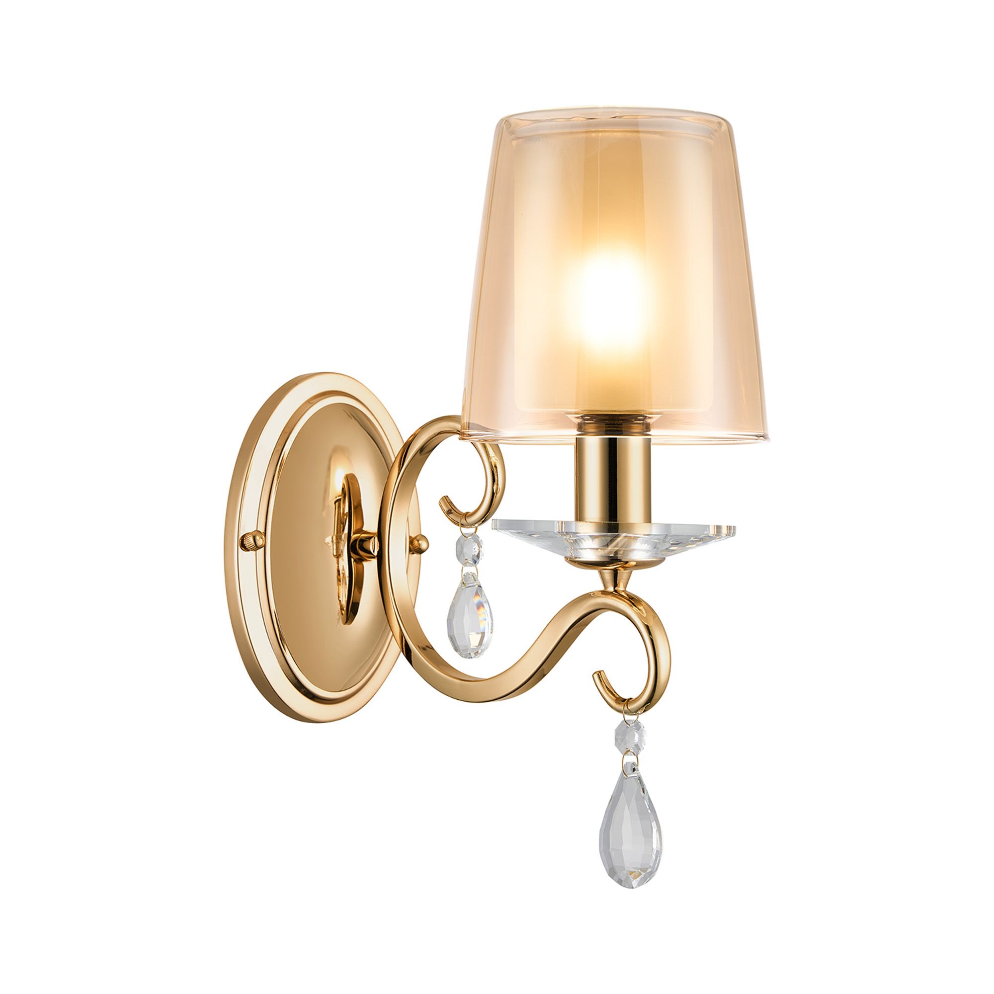 Calida Wall Lamp, 1 Light E14, French Gold/Amber With Frosted Inner Flat Top Cone Glass Shade (B)