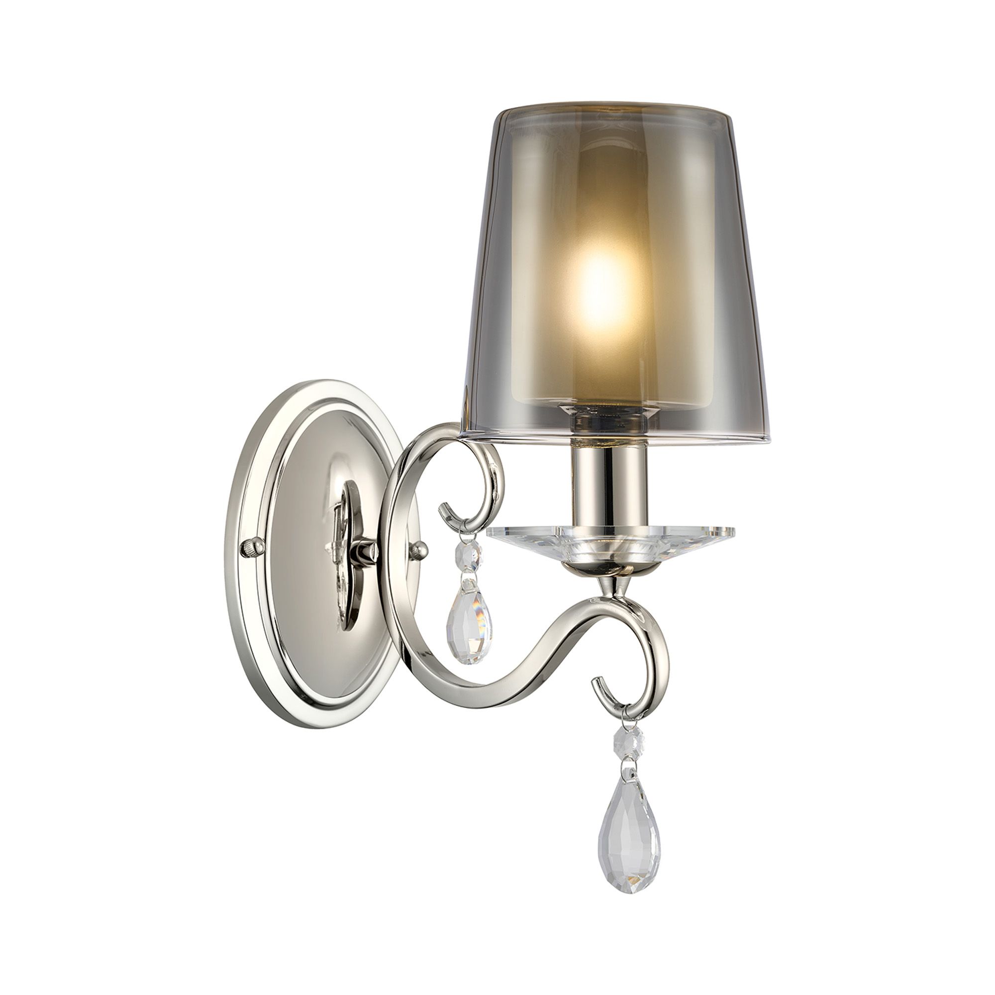 Calida Wall Lamp, 1 Light E14, Polished Nickel/Smoke With Frosted Inner Flat Top Cone Glass Shade (B)