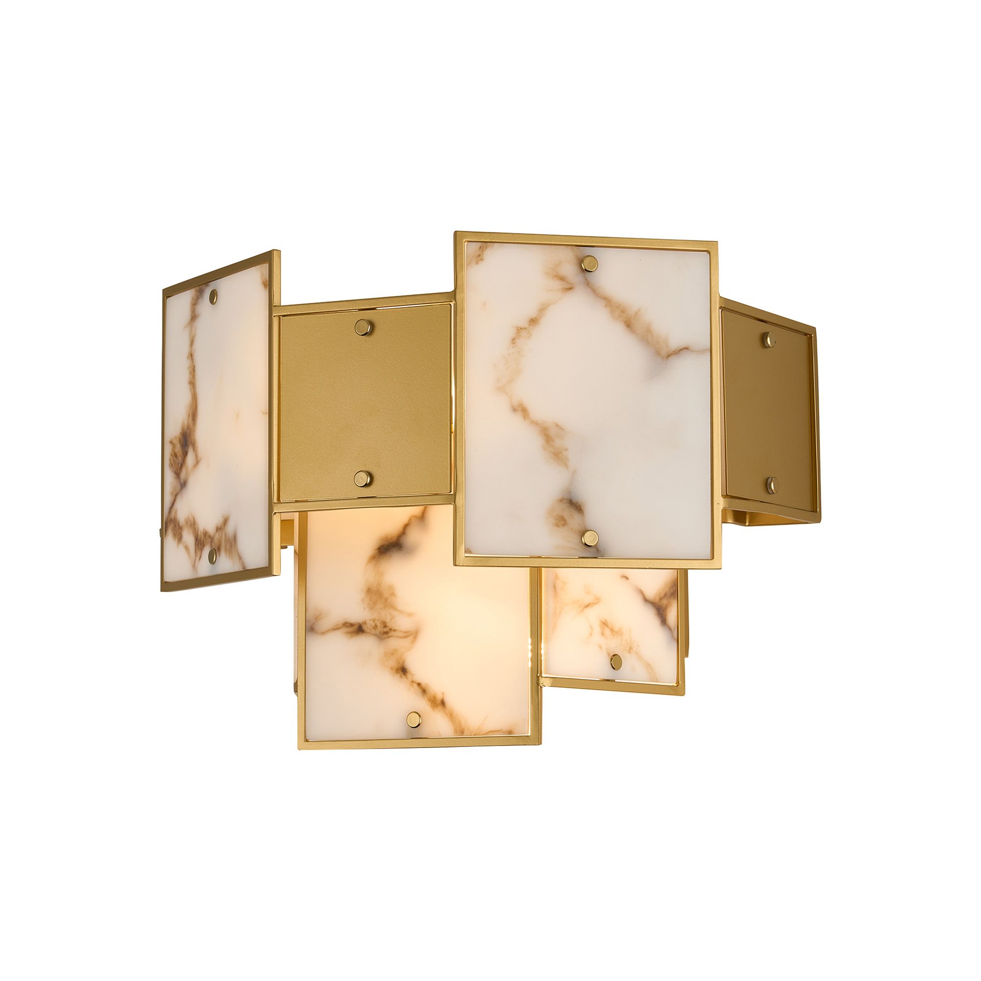 Calyx Switched Wall Light Faux Alabaster & Metal, 2 x E14, Gold/Brown