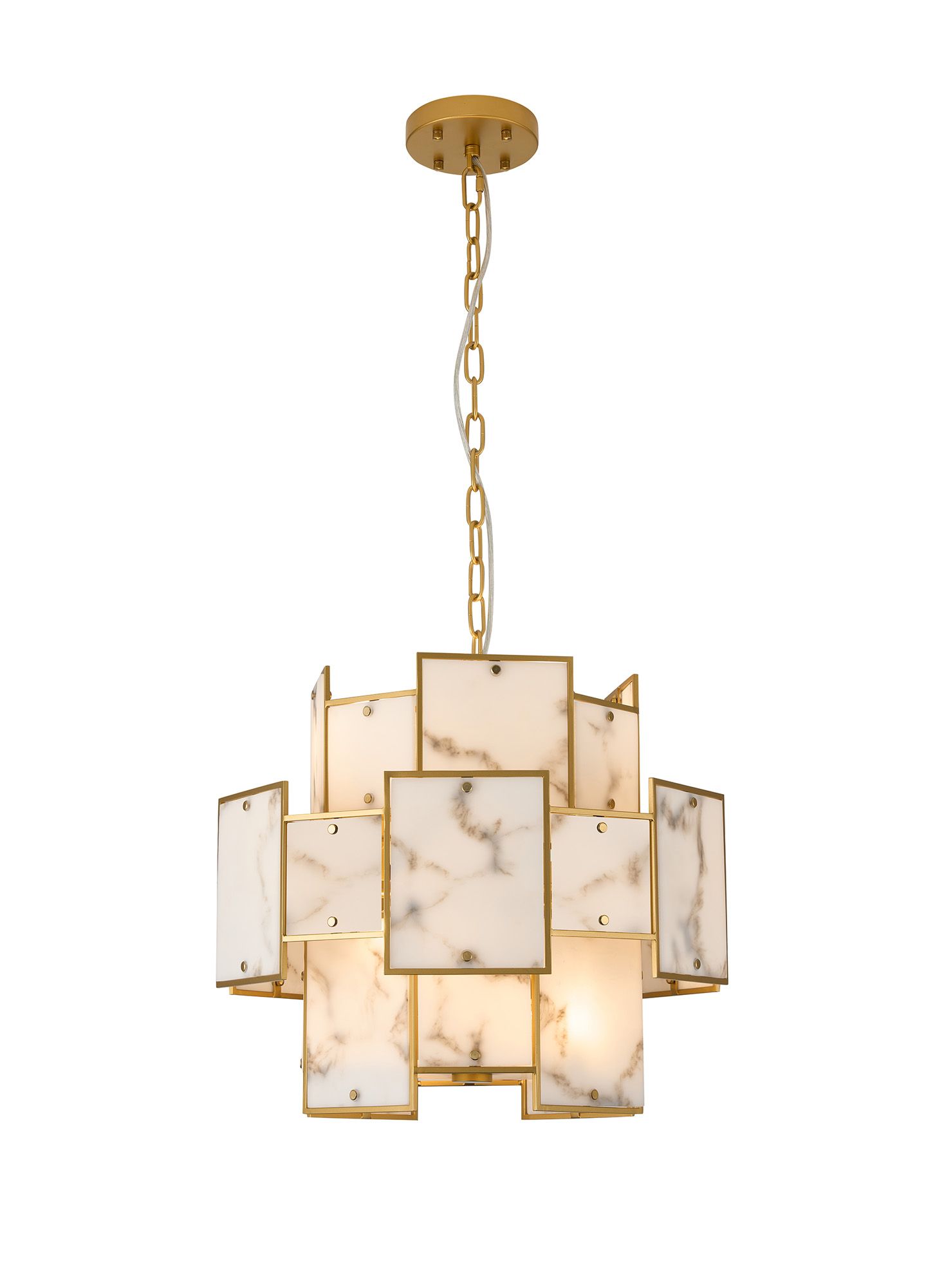 Calyx 45cm Round Pendant/Semi Flush Faux Alabaster, 7 x E14, 1m Chain, Gold/Grey