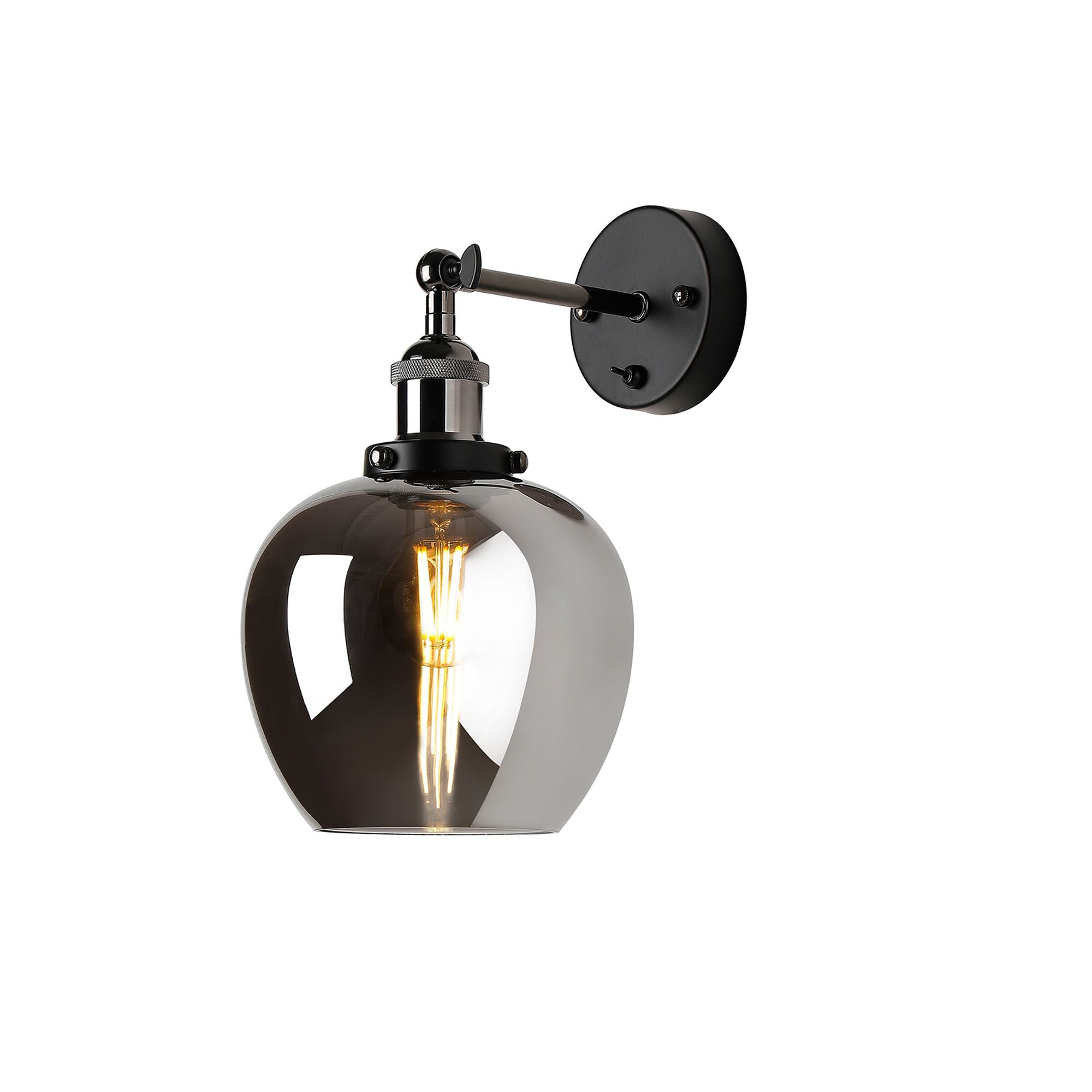 Cawdor Wall Light, 1 Light E27, Black Chrome/Black/Chrome Wine Glass