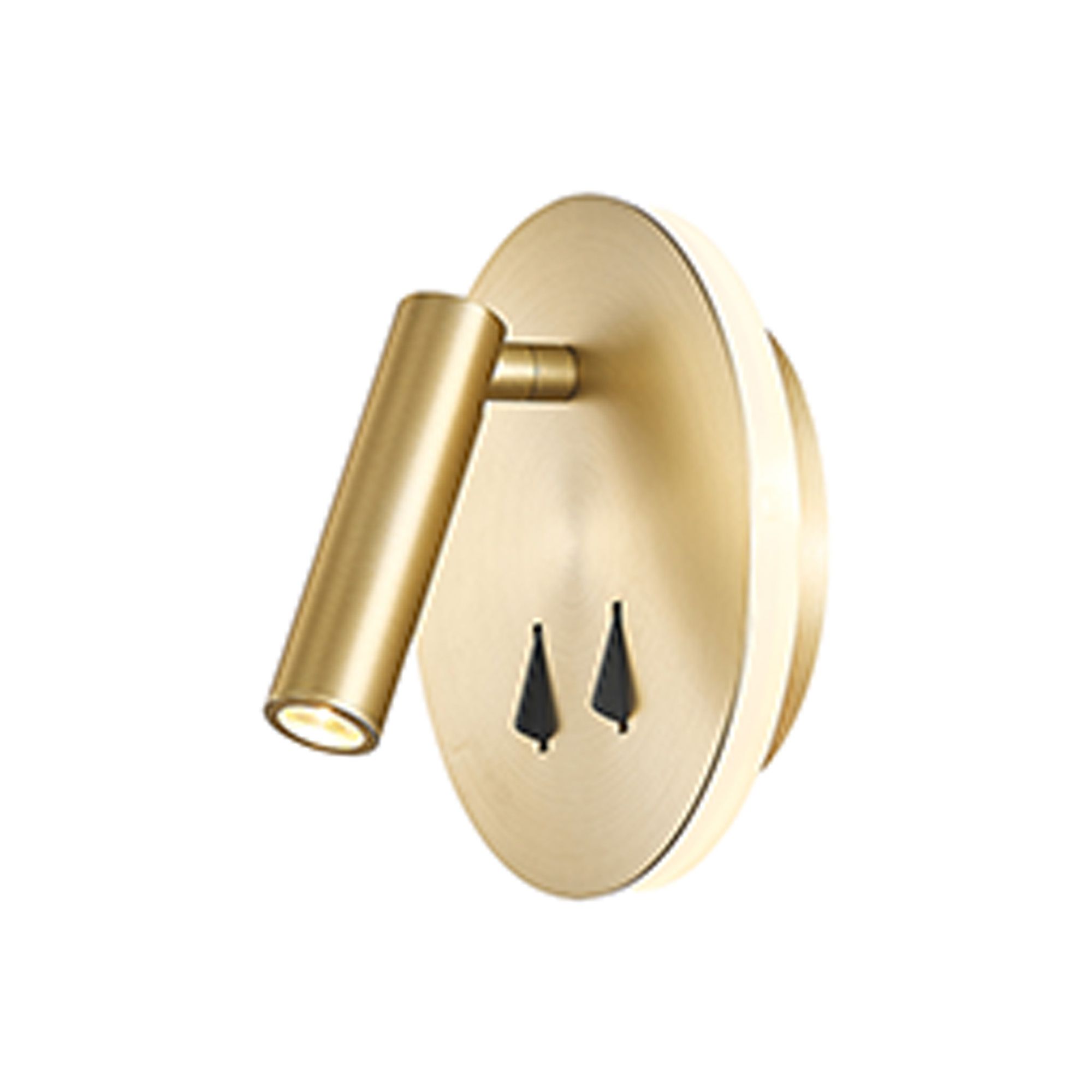 Cayman Round Wall + Reading Light, 6W + 3W LED, 3000K, 620lm Total, Individually Switched, Satin Gold, 3yrs Warranty