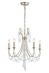 Celine 56cm Pendant Chandelier 5 Light E14 Aged Silver/Clear Crystal