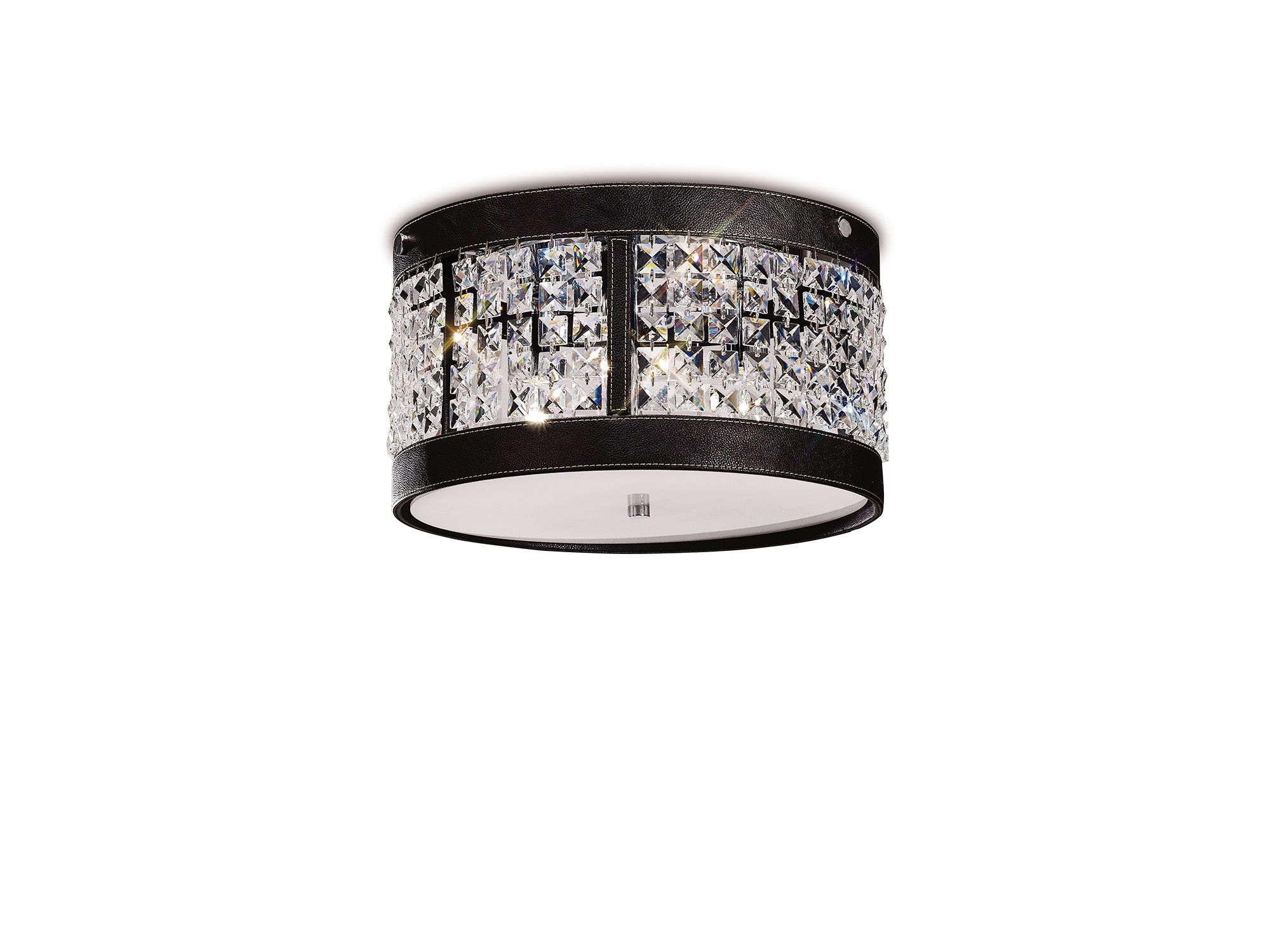 Celsa 35cm Flush Ceiling 3 Light E14 Polished Chrome/Dark Brown Faux Leather/Crystal