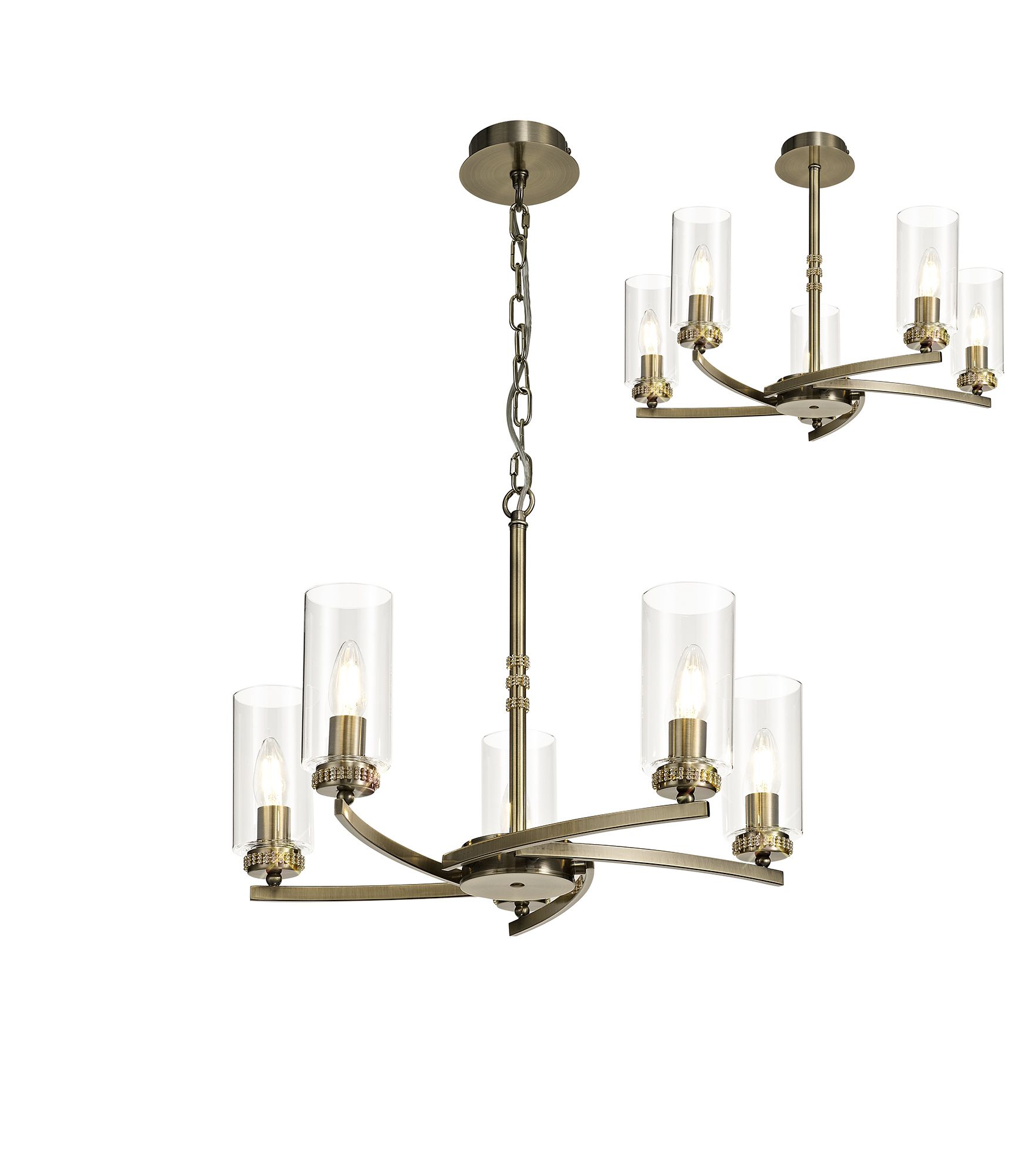 Cindy 54cm Pendant/Semi Flush, 5 x E14, Antique Brass