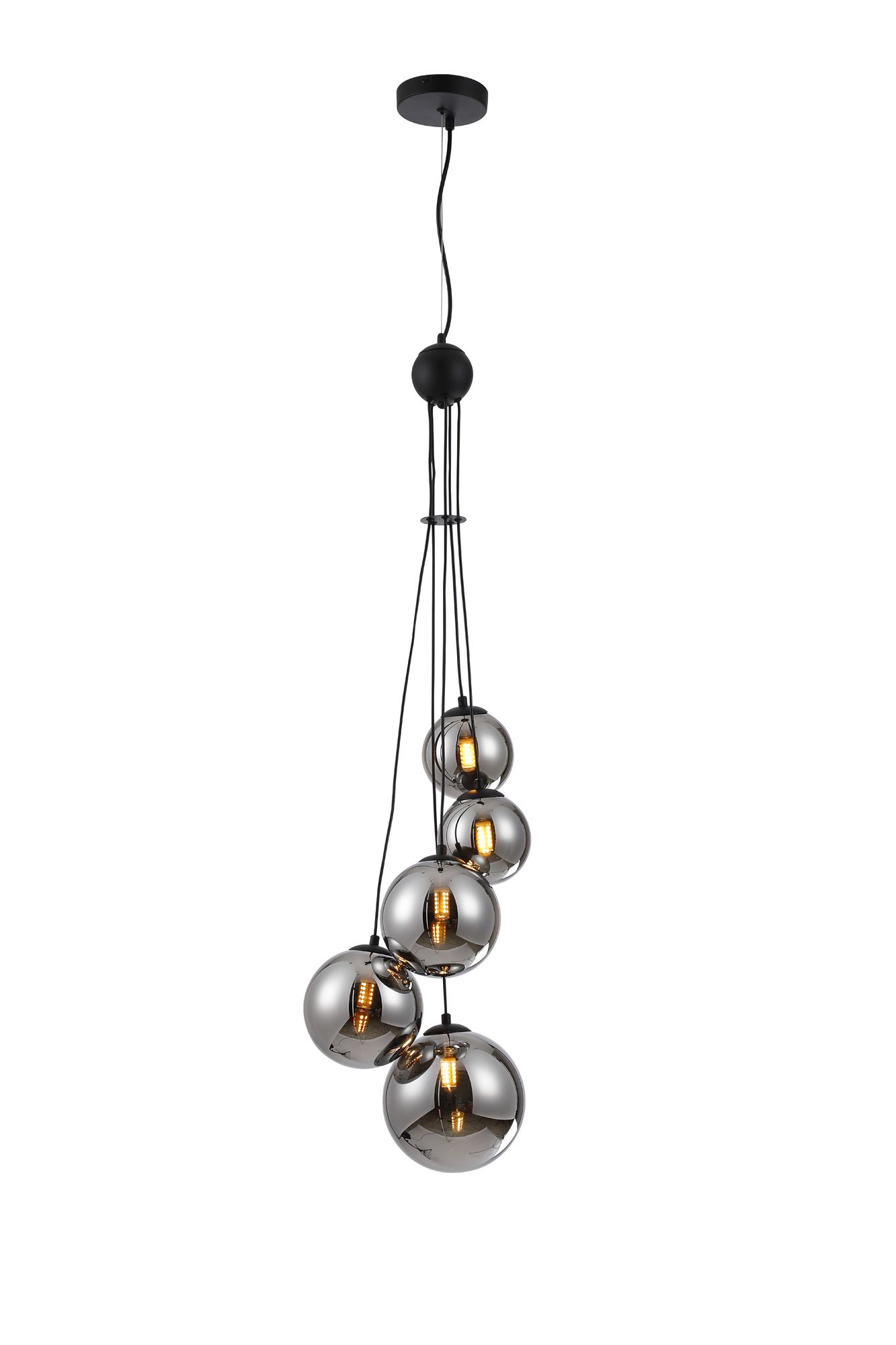 Cisko 27cm Pendant, 5 x G9, Satin Black, Chrome Plated Glass