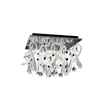 Class Flush Ceiling Square 10 Light G4 Polished Chrome/White Glass/Crystal, NOT LED/CFL Compatible