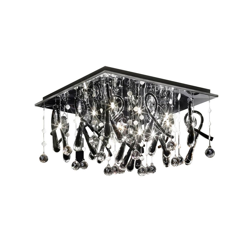 Class Ceiling Square 20 Light G4 Polished Chrome/Black Glass/Crystal