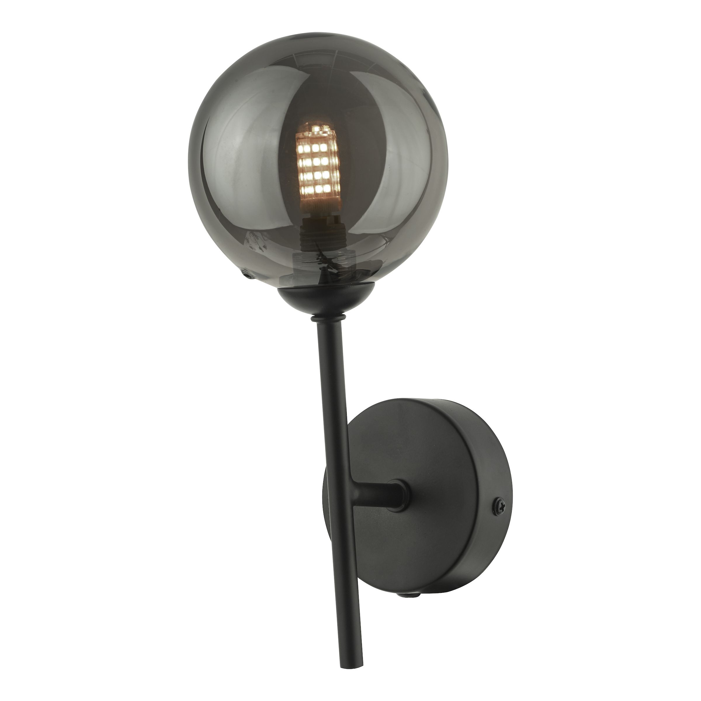 Alegría 1 Light G9 Matt Black Wall Light With Pull Switch C/W Smoked Glass Shade