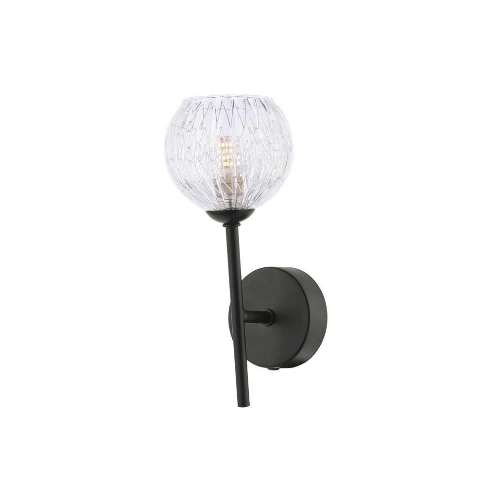 Alegría 1 Light G9 Matt Black Wall Light With Pull Switch C/W Clear Glass Shade & Inner Wire Detail